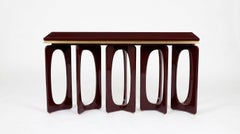 Architectural Art Deco Style Console in High-Gloss Lacquer with Gold Detailing