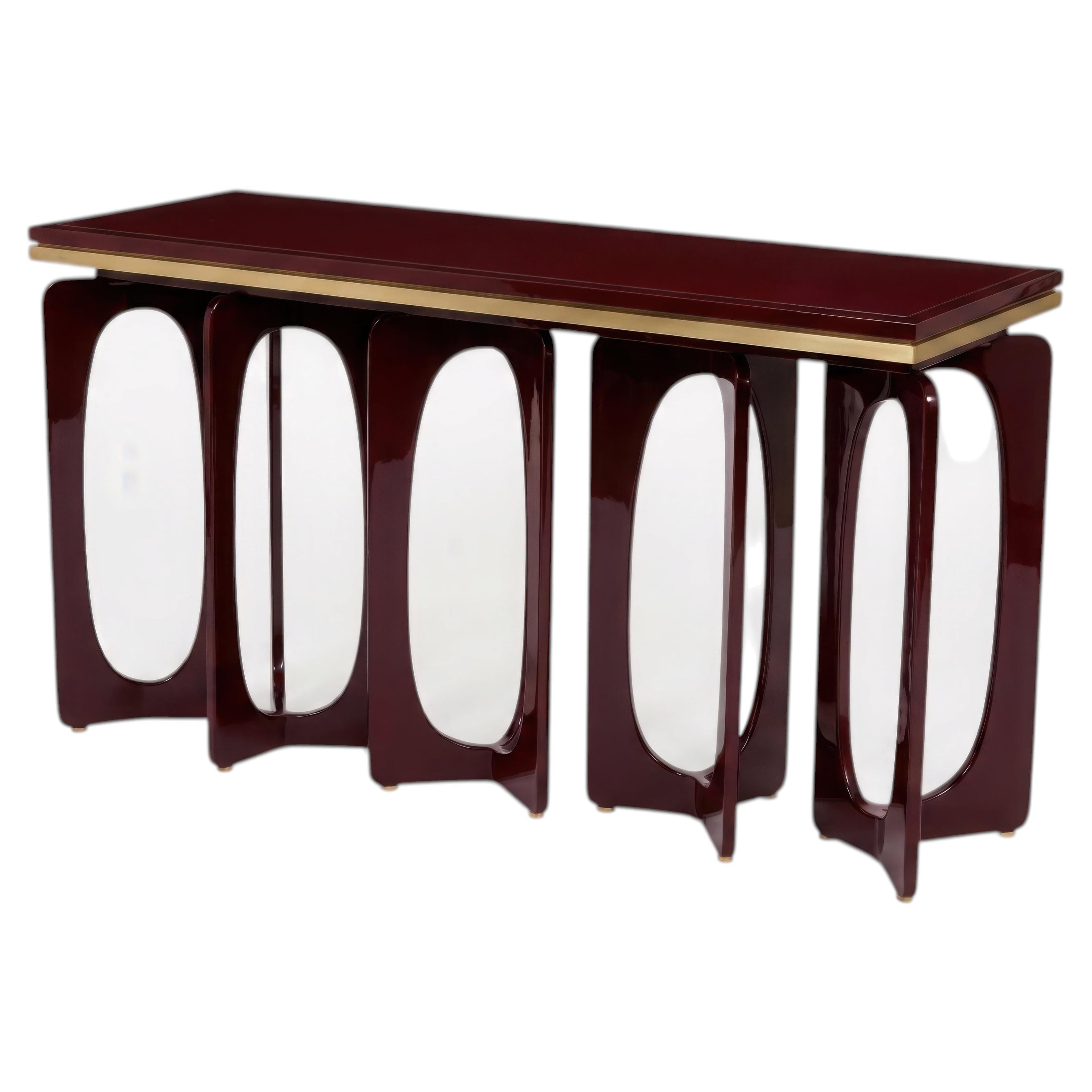 Architectural Art Deco Style Console in High-Gloss Lacquer with Gold Detailing