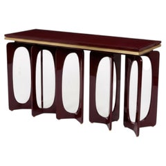Architectural Art Deco Style Console in High-Gloss Lacquer with Gold Detailing