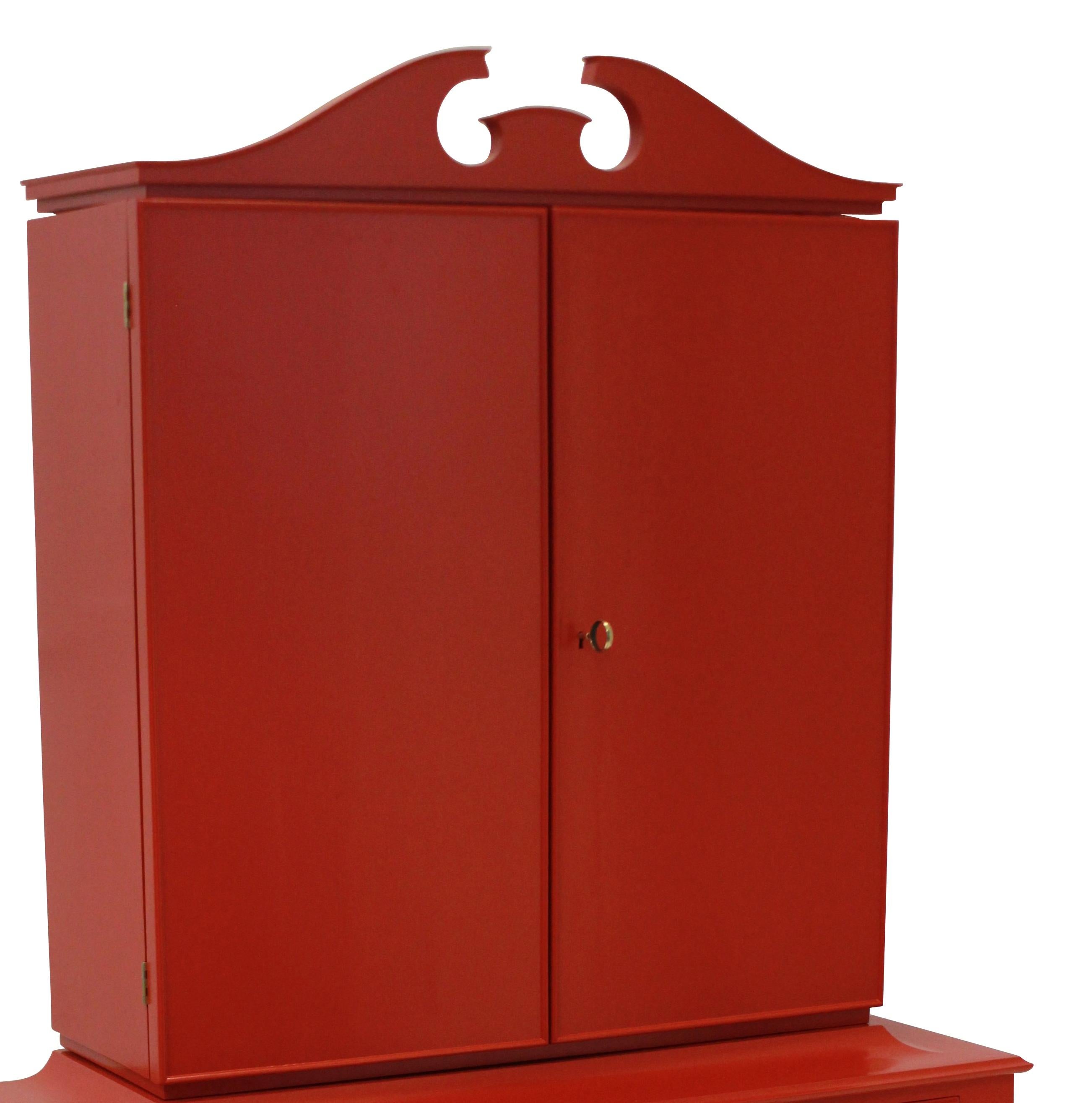 Italian Architectural Bar Cabinet in Scarlet Lacquer by Paolo Buffa
