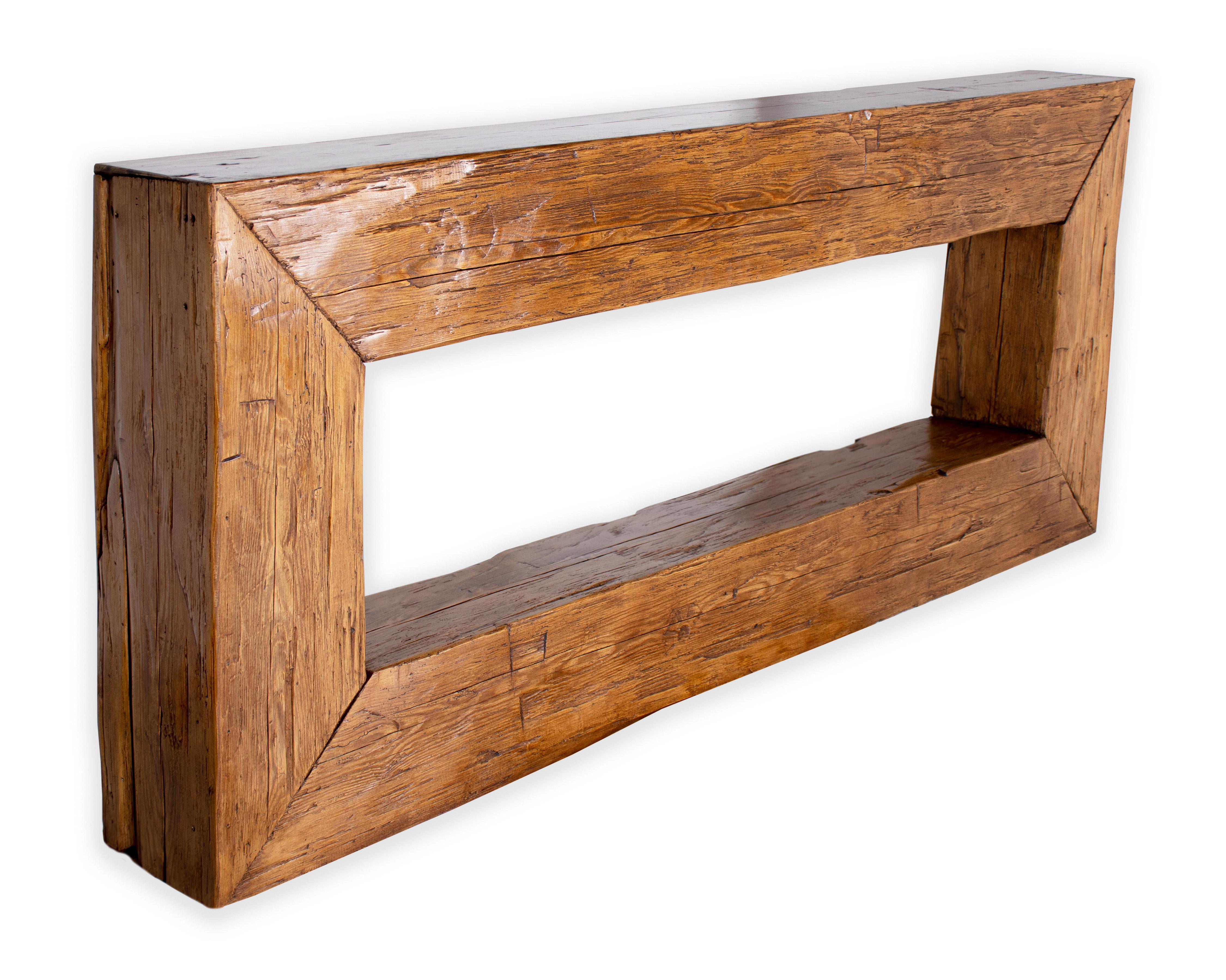 Wood architectural beam console table. Eastern North Carolina wax finish. In my organic, contemporary, vintage and mid-century modern aesthetic.

Part of our one of a kind Le Monde collection. Exclusive to Brendan Bass.