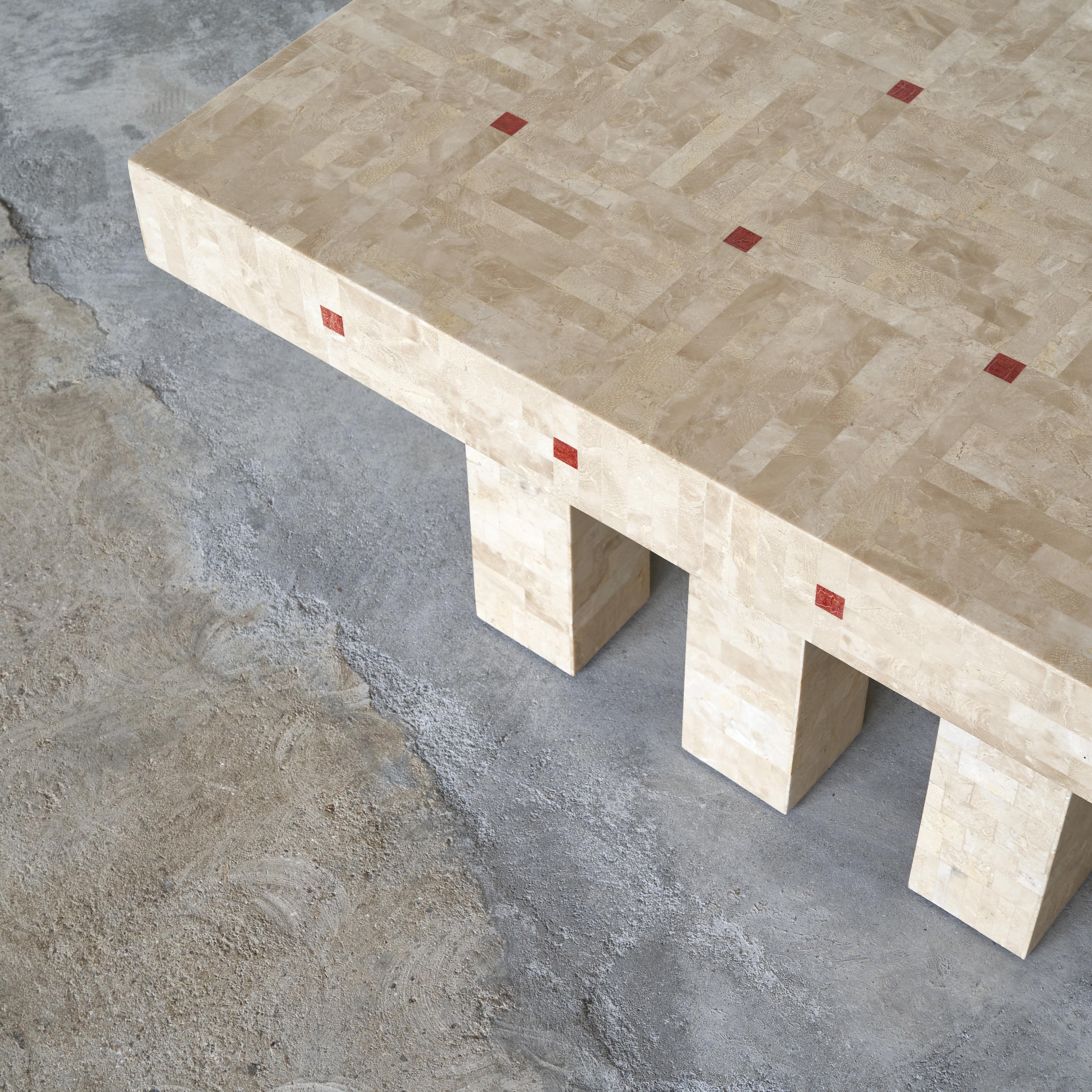 Post-Modern Architectural Belgian Coffee Table in Travertine