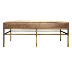 Architectural Bench in Pony Skin with Bronze Base, 1970s