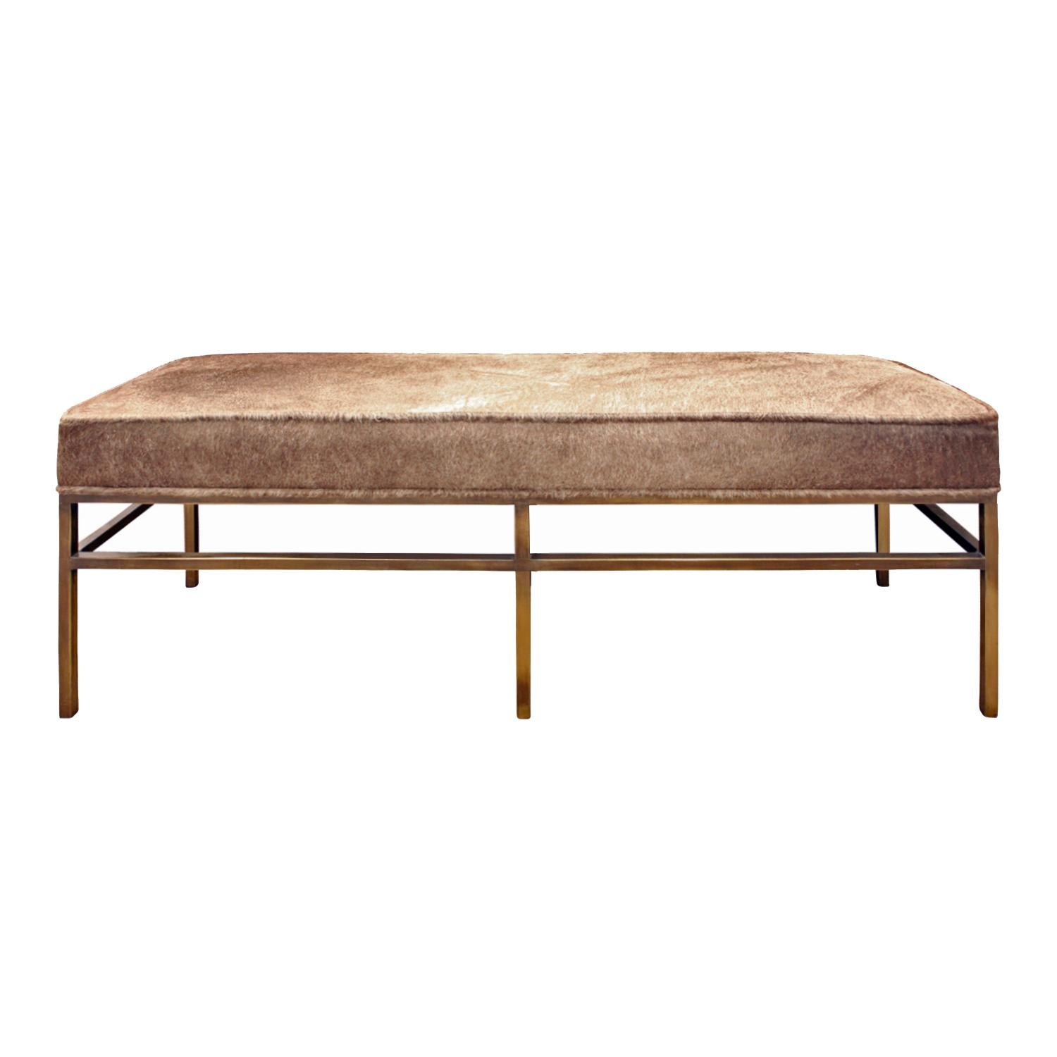 Architectural Bench in Pony Skin with Bronze Base, 1970s