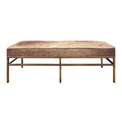 Architectural Bench in Pony Skin with Bronze Base, 1970s