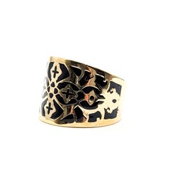 Architectural Black Enamel Cigar Band Ring in 14k Yellow Gold