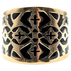 Architectural Black Enamel Cigar Band Ring in 14k Yellow Gold
