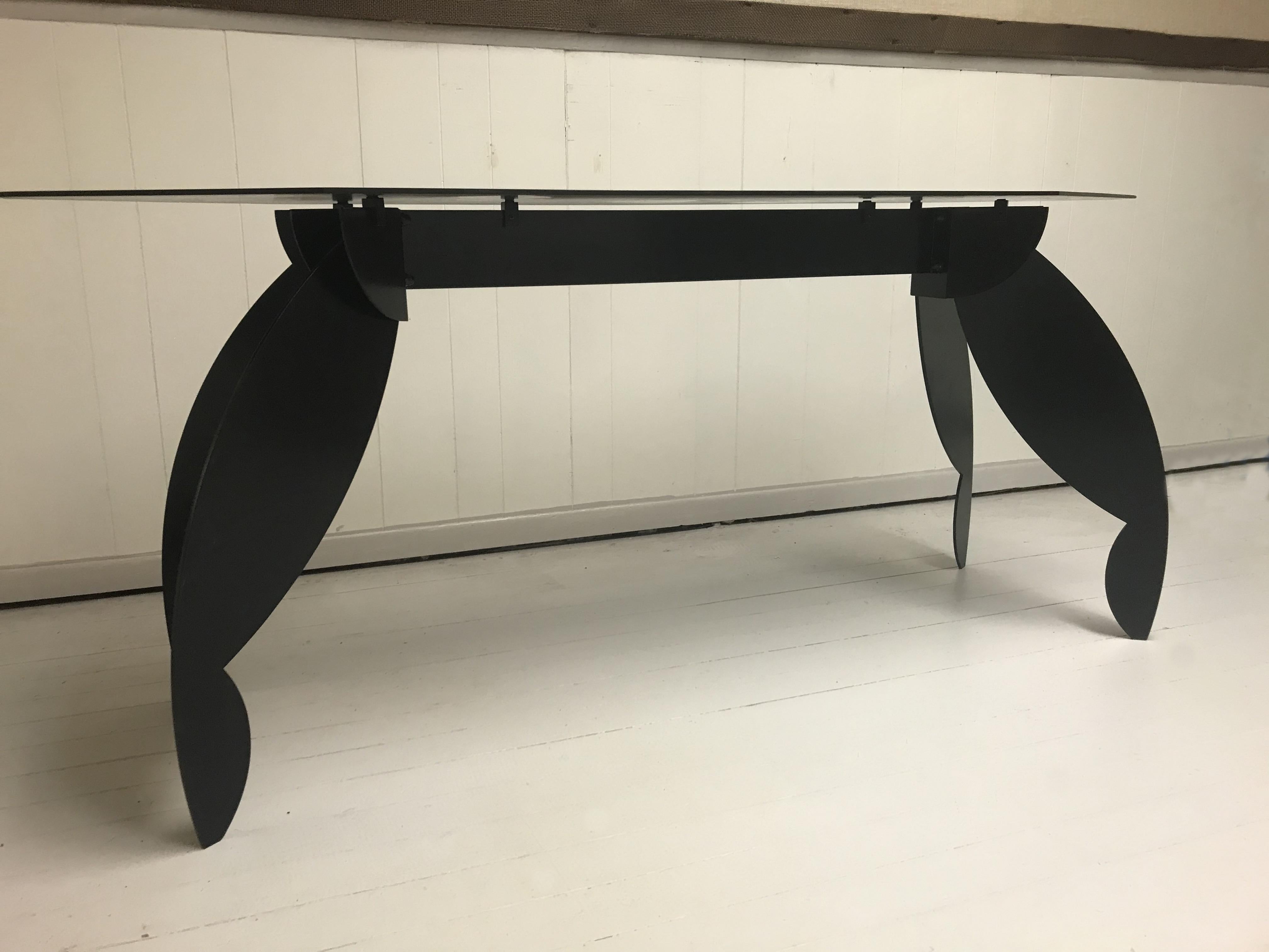 American Architectural Black Lacquered Steel Console For Sale