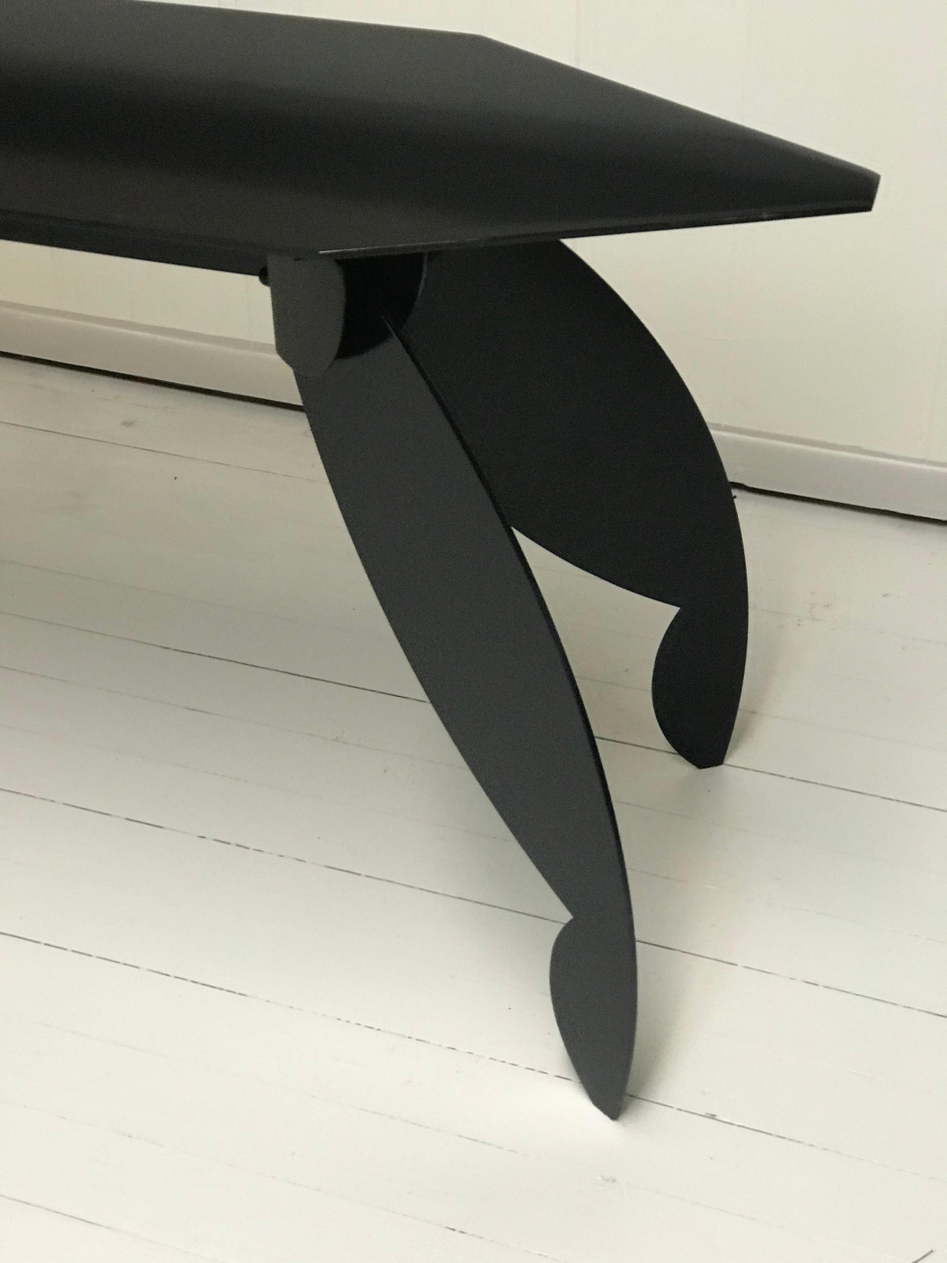Architectural Black Lacquered Steel Console In Excellent Condition For Sale In Pasadena, CA