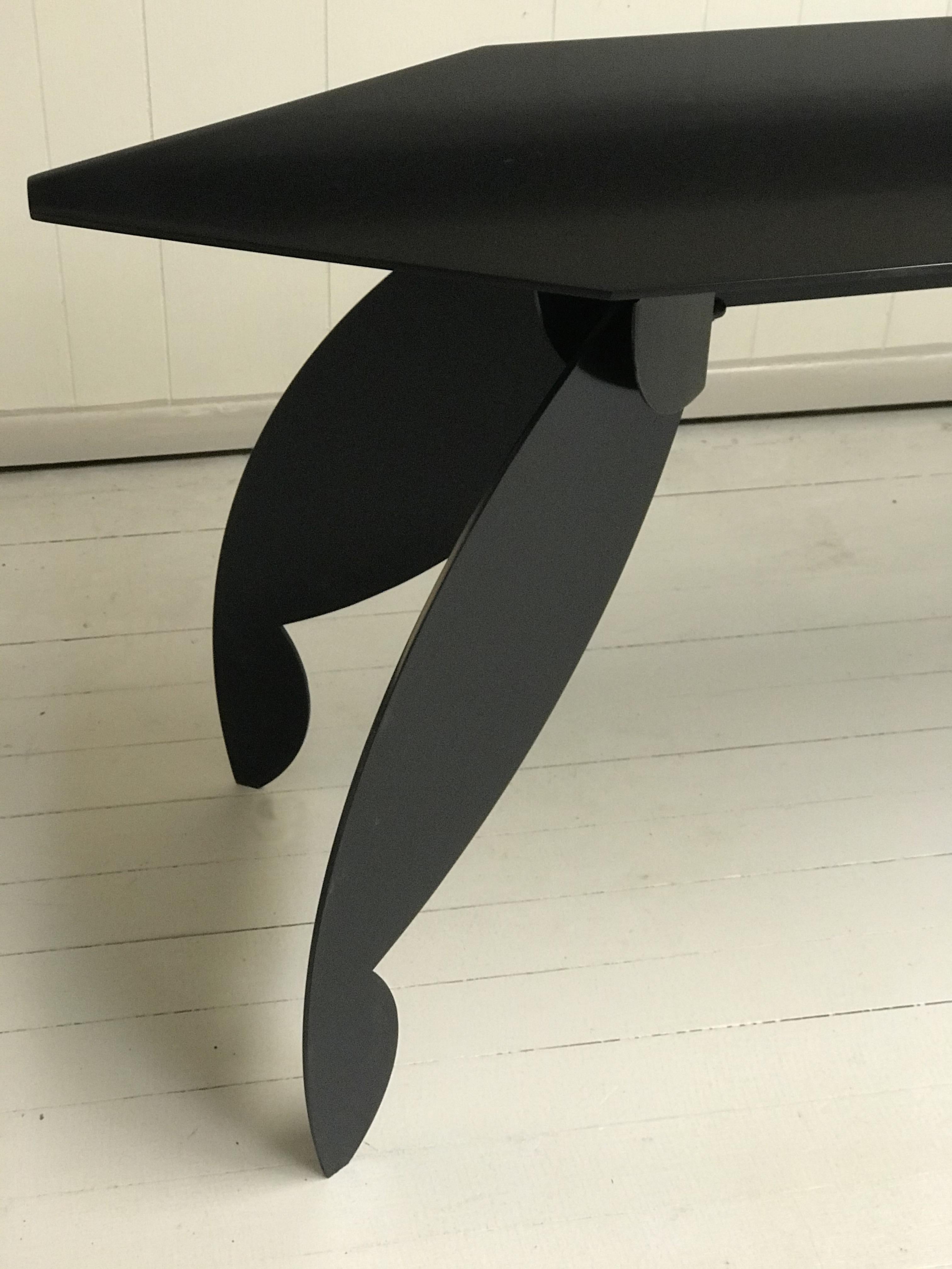 Architectural Black Lacquered Steel Console For Sale 1