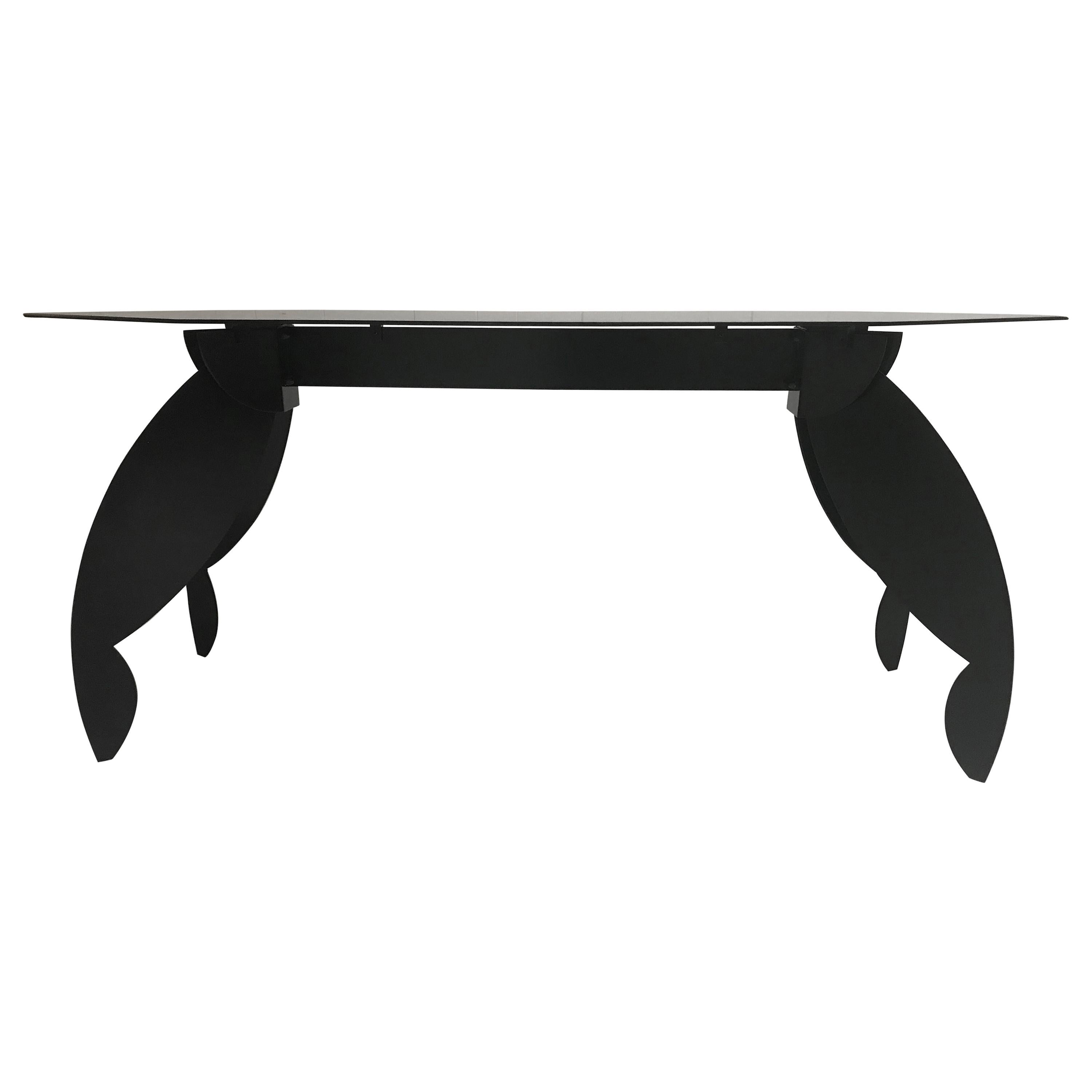 Architectural Black Lacquered Steel Console For Sale