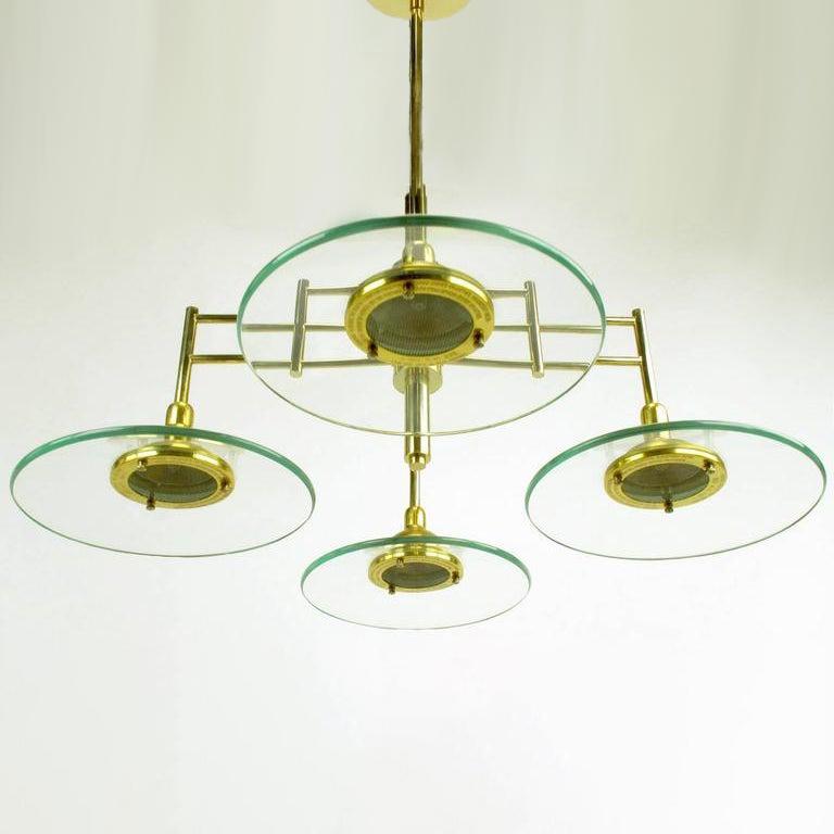 Fine XX secolo Lampadario Architectural Brass e vetro in vendita