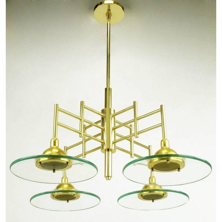 Architectural Brass and Glass Chandelier For Sale 1