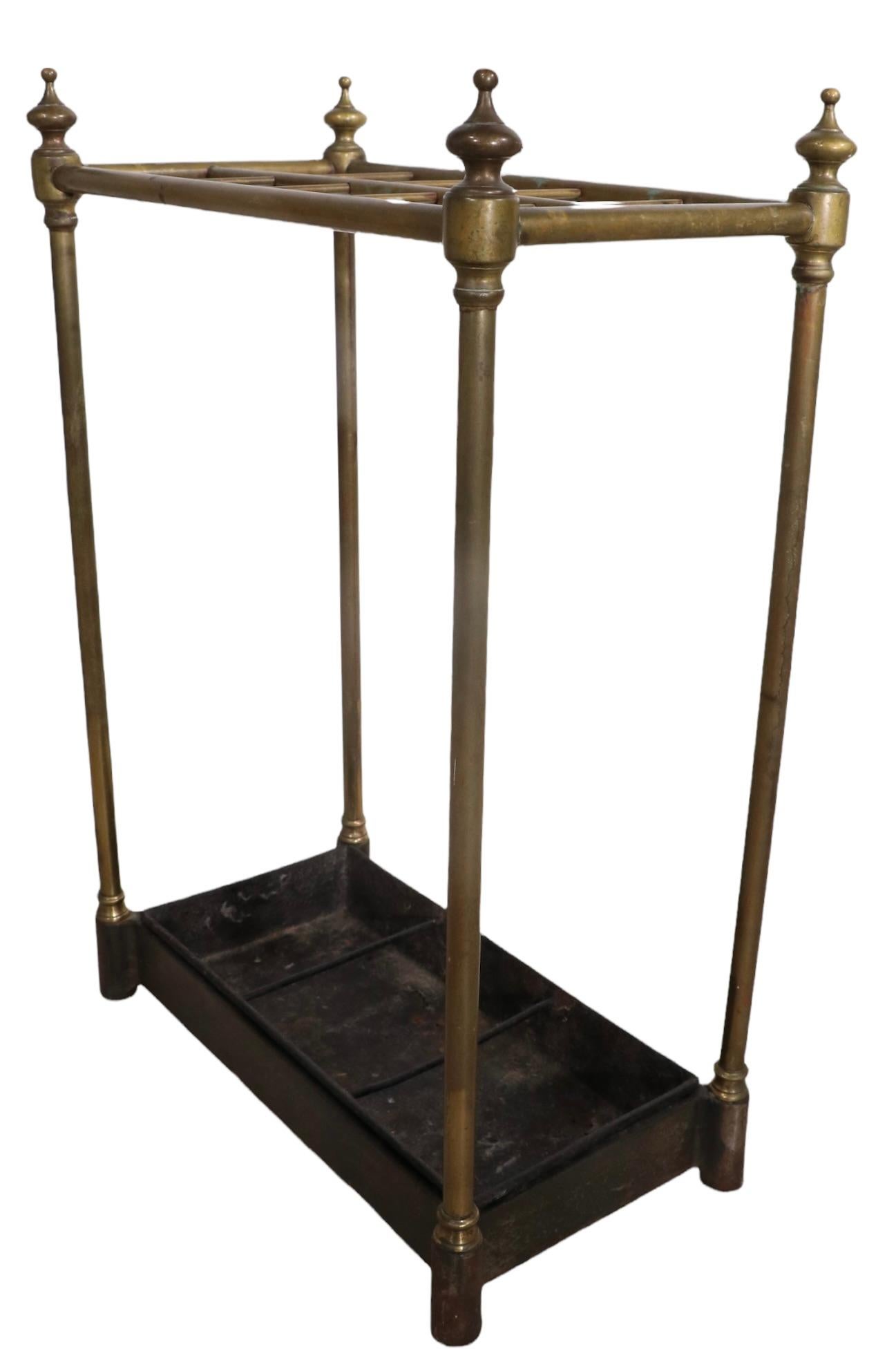 20th Century Architectural Brass and Iron Cane Umbrella Stand For Sale