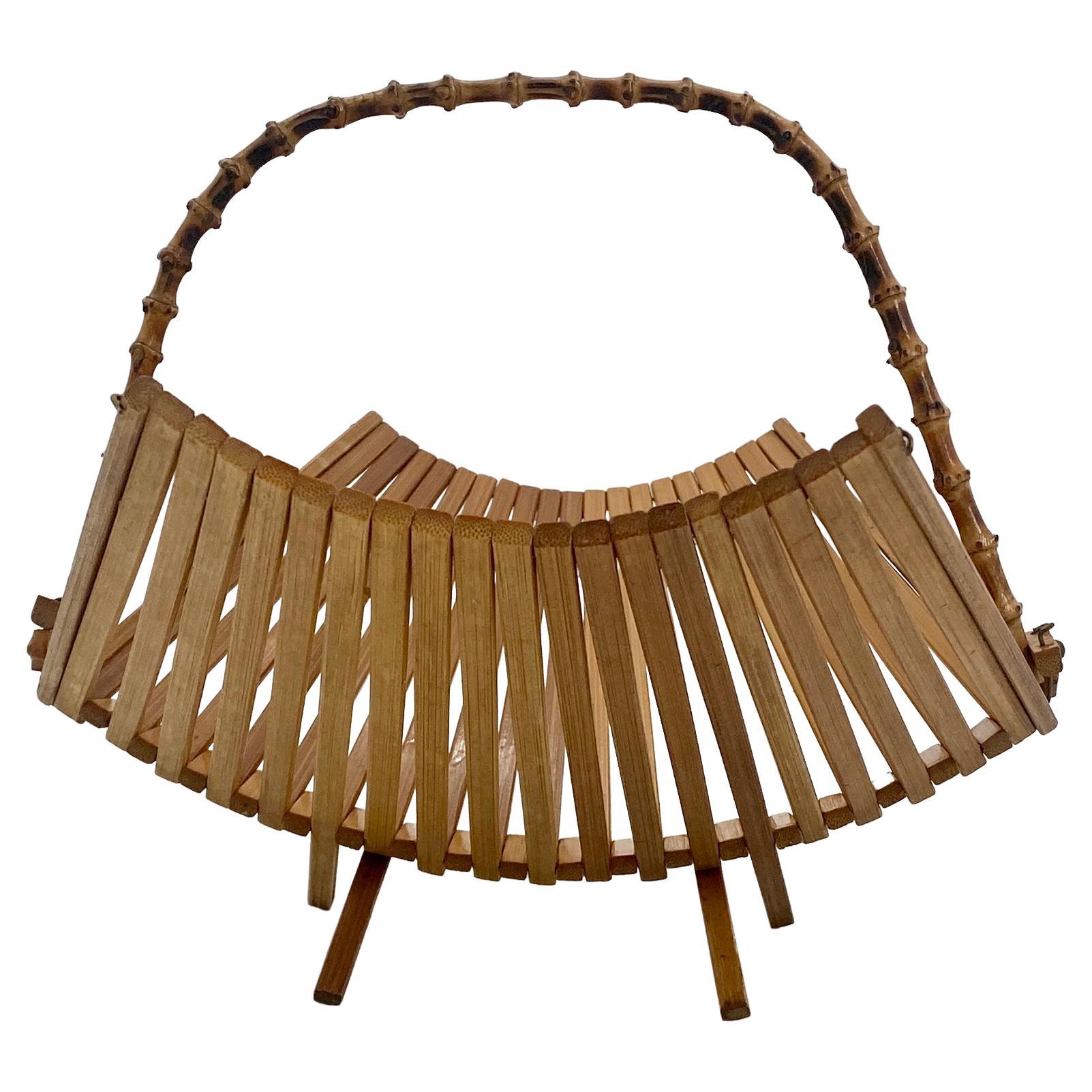 Organic Modern Architectural Bread or Fruit Kitchen Basket with Bamboo Handle, Denmark