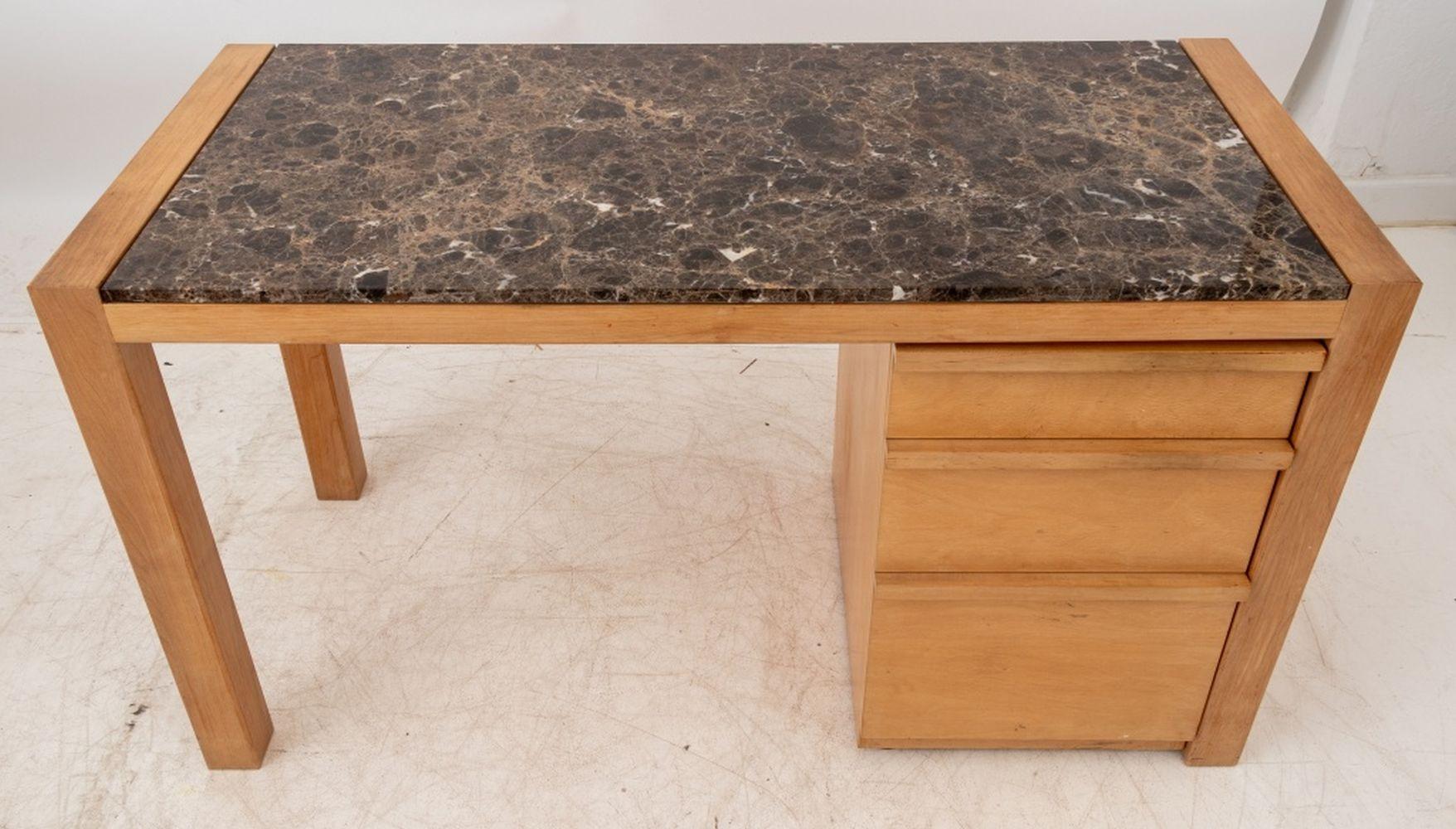 Architectural Brown Marble Top Beech Desk In Good Condition For Sale In Astoria, NY