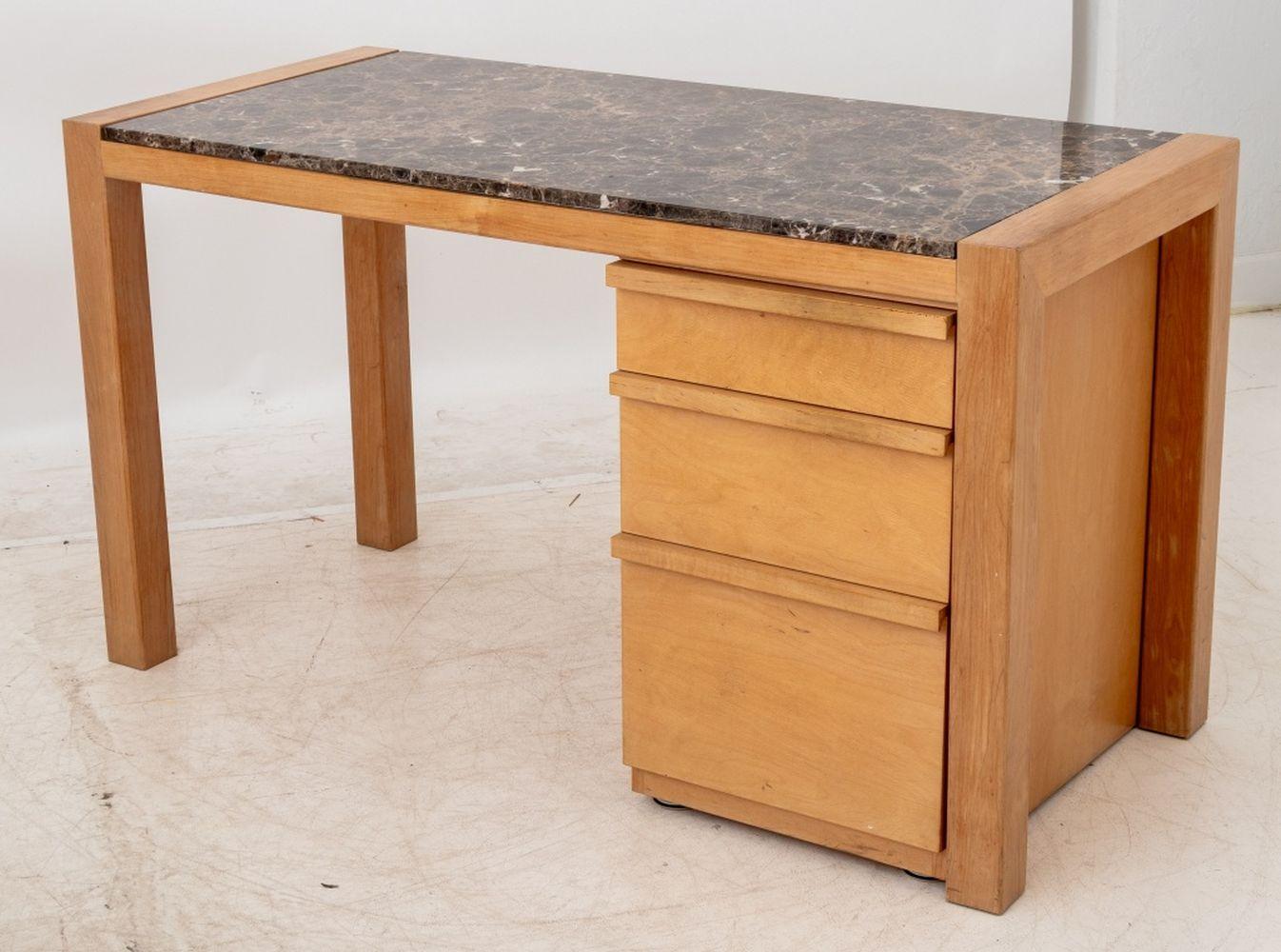 Architectural Brown Marble Top Beech Desk For Sale 1
