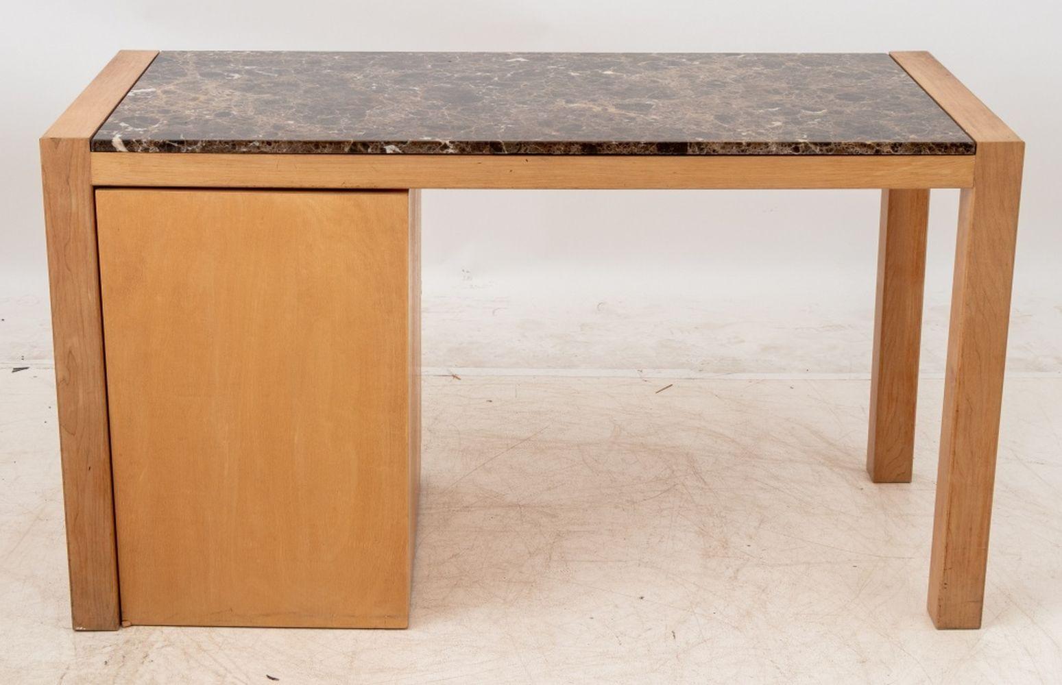 Architectural Brown Marble Top Beech Desk For Sale 4
