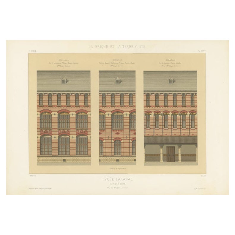 Dessin d'architecture du Lycée Lakanal en France, Chabat, c.1900