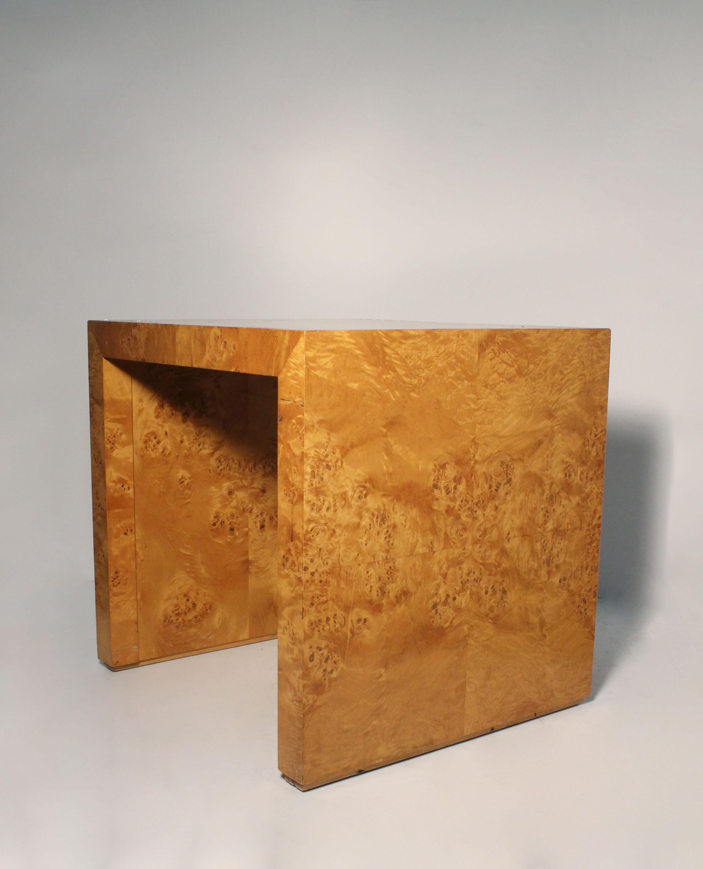Mid-Century Modern Architectural Burl Waterfall Side Table attributed to Milo Baughman For Sale