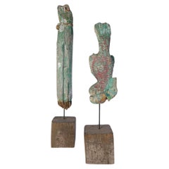 Éléments de temple sculptés grenouille et Koi