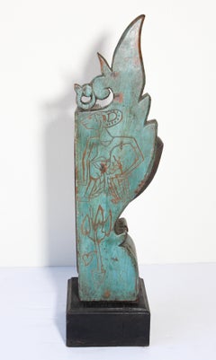 Antique Hand-Carved Wood Temple Fragment, Anglo Raj Style, India