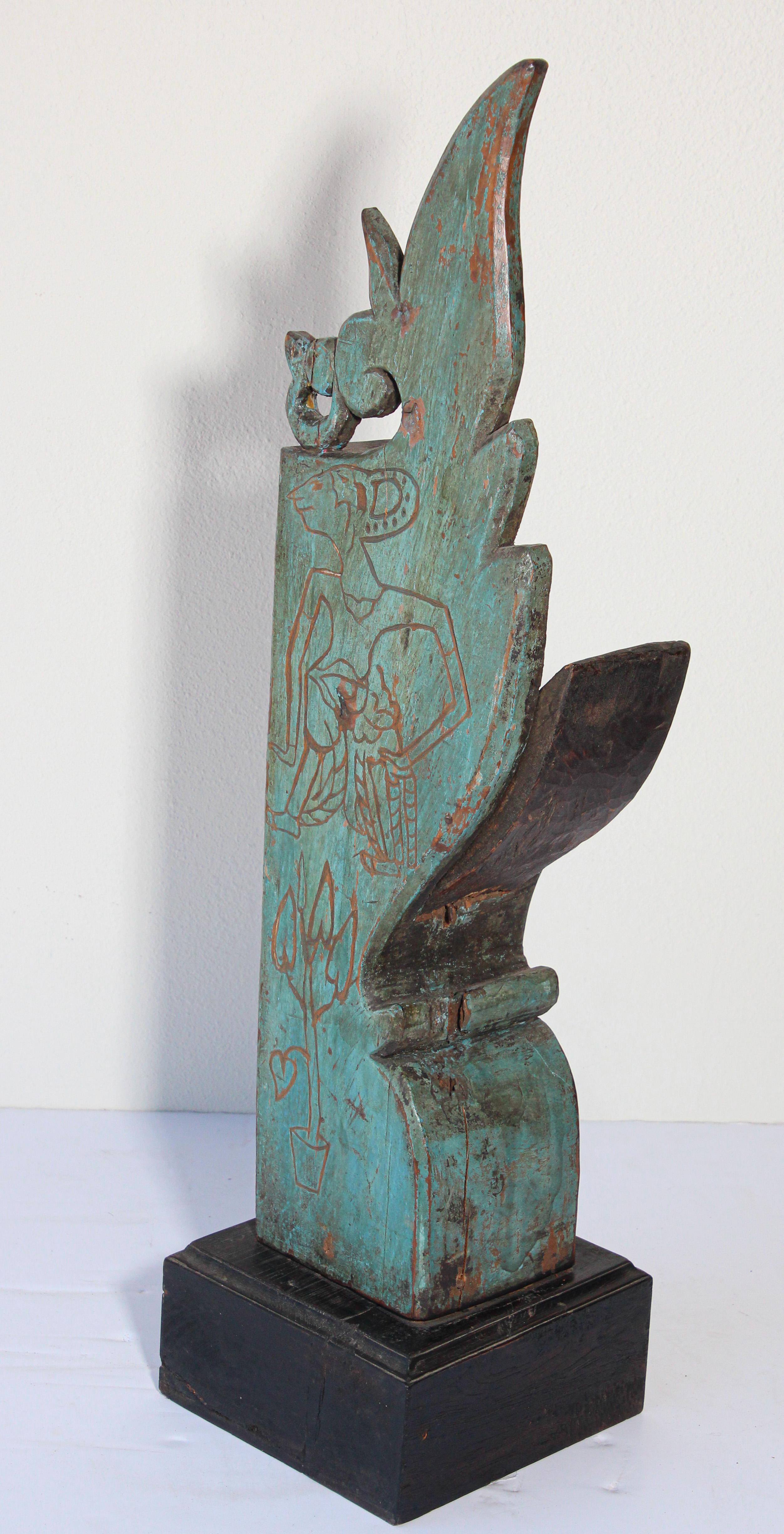 Architectural Carved Temple Wood Fragment In Fair Condition For Sale In North Hollywood, CA