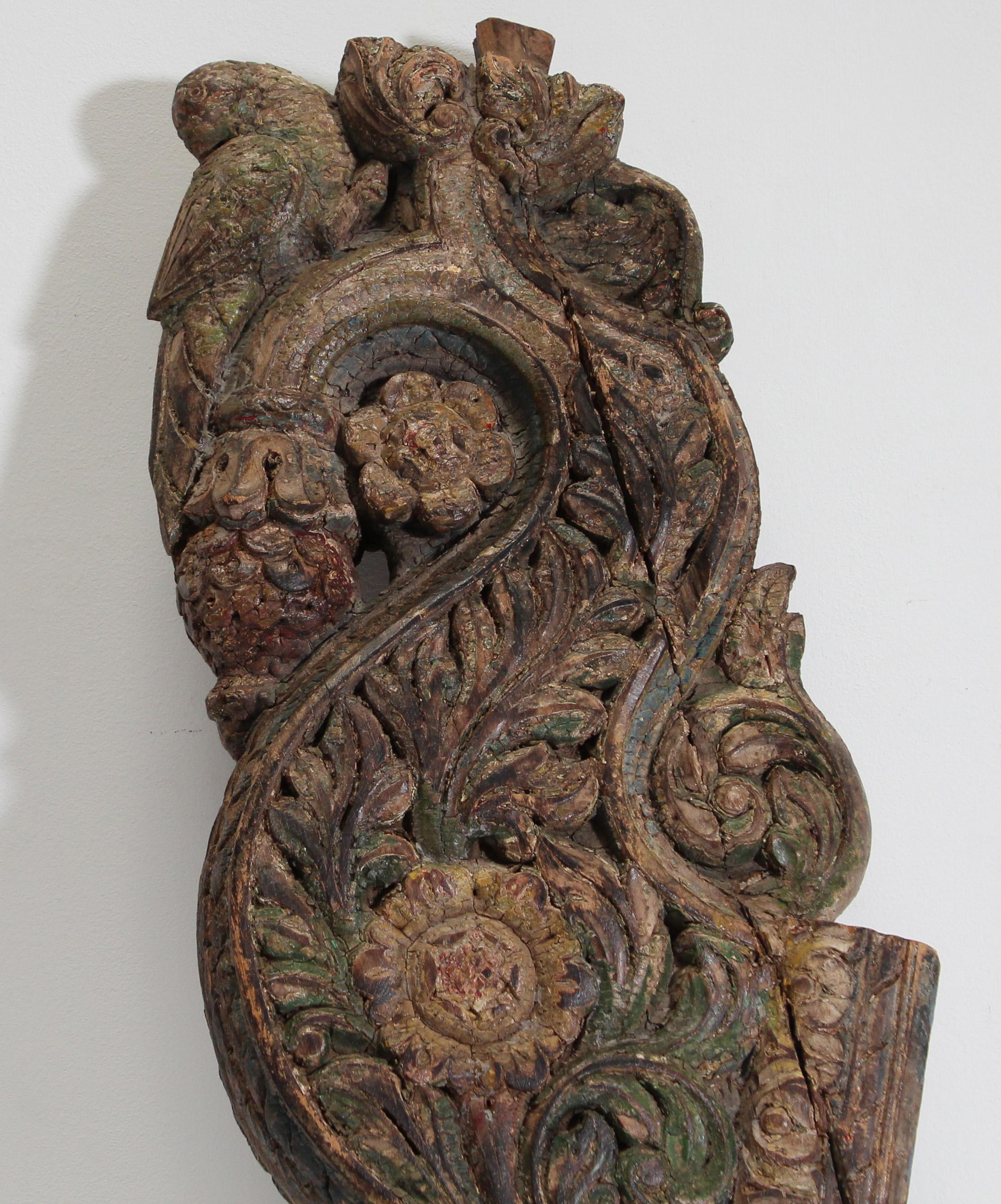 Architectural Carved Wood Temple Fragment from India 9