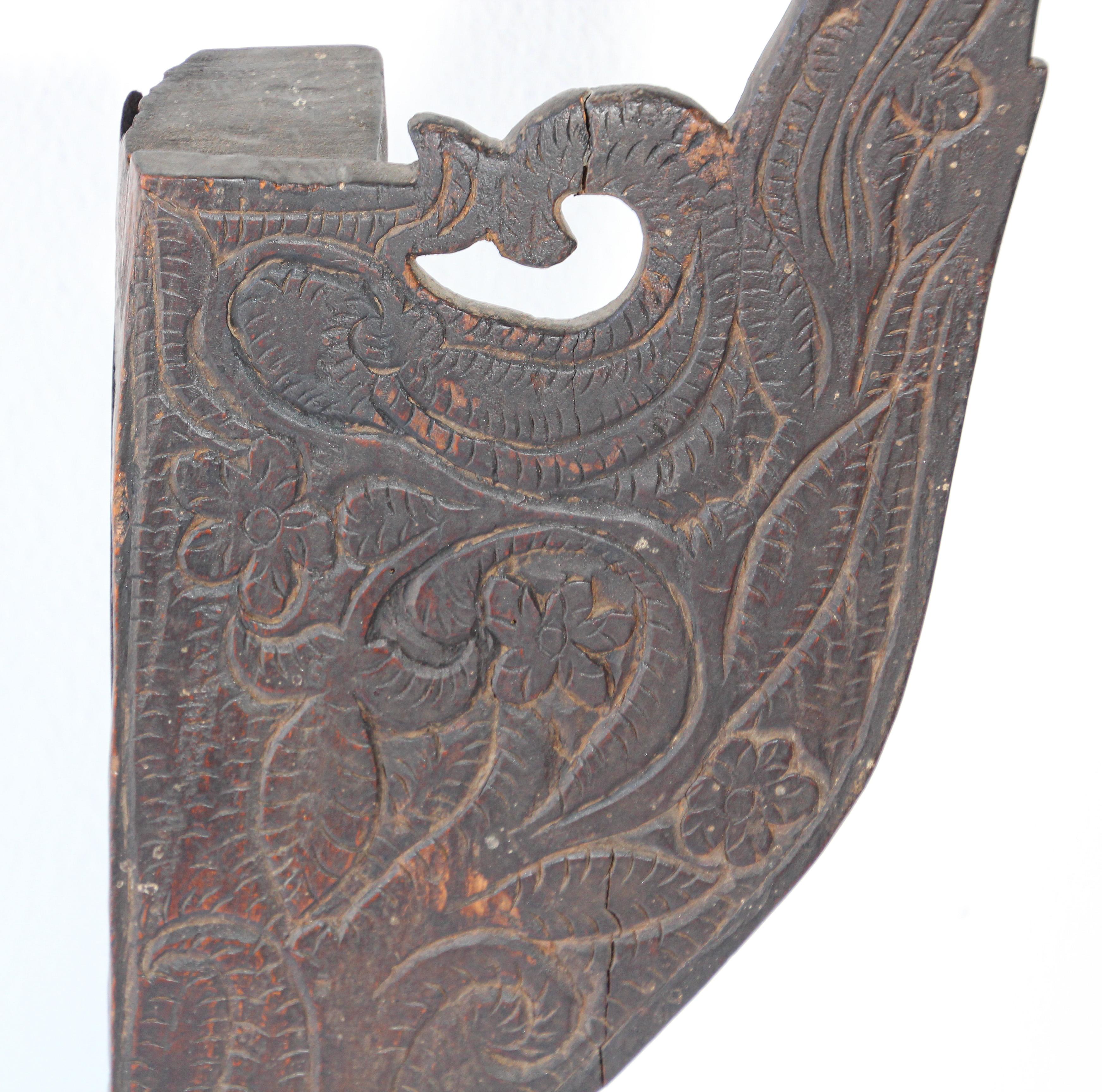 Architectural Carved Wood Temple Fragment from India In Fair Condition For Sale In North Hollywood, CA