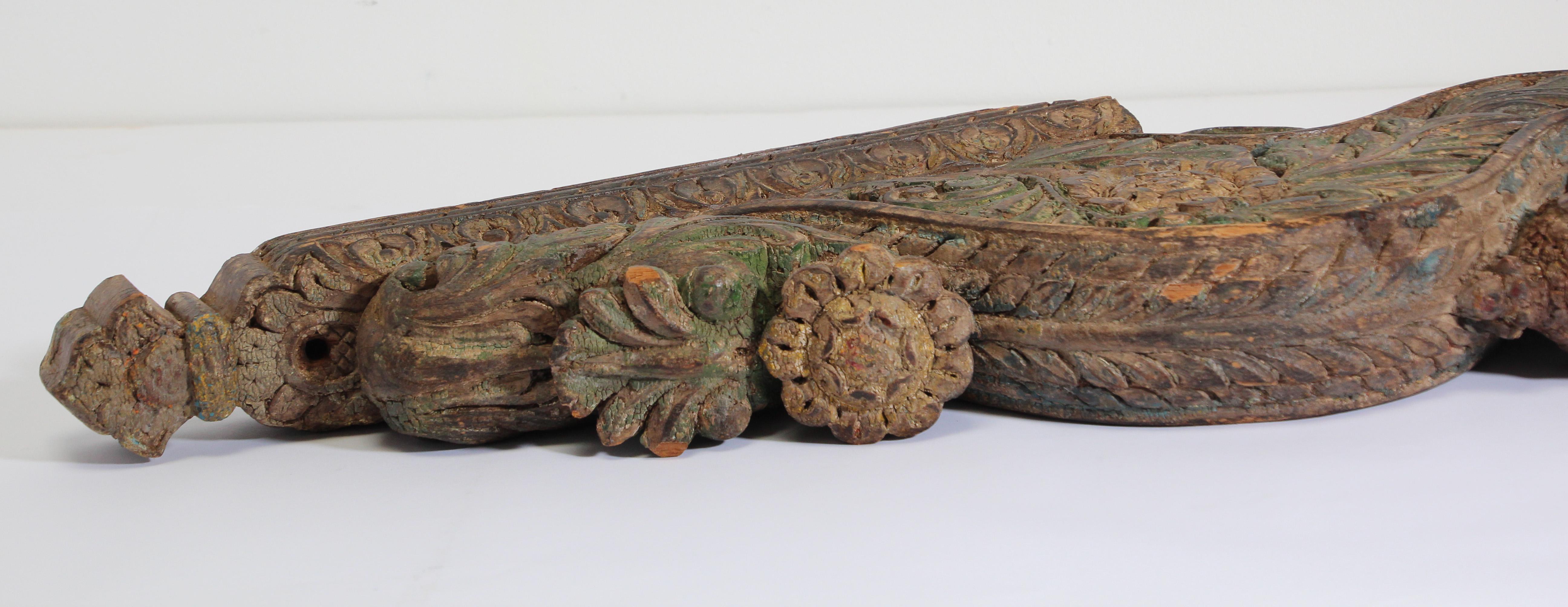 18th Century Architectural Carved Wood Temple Fragment from India