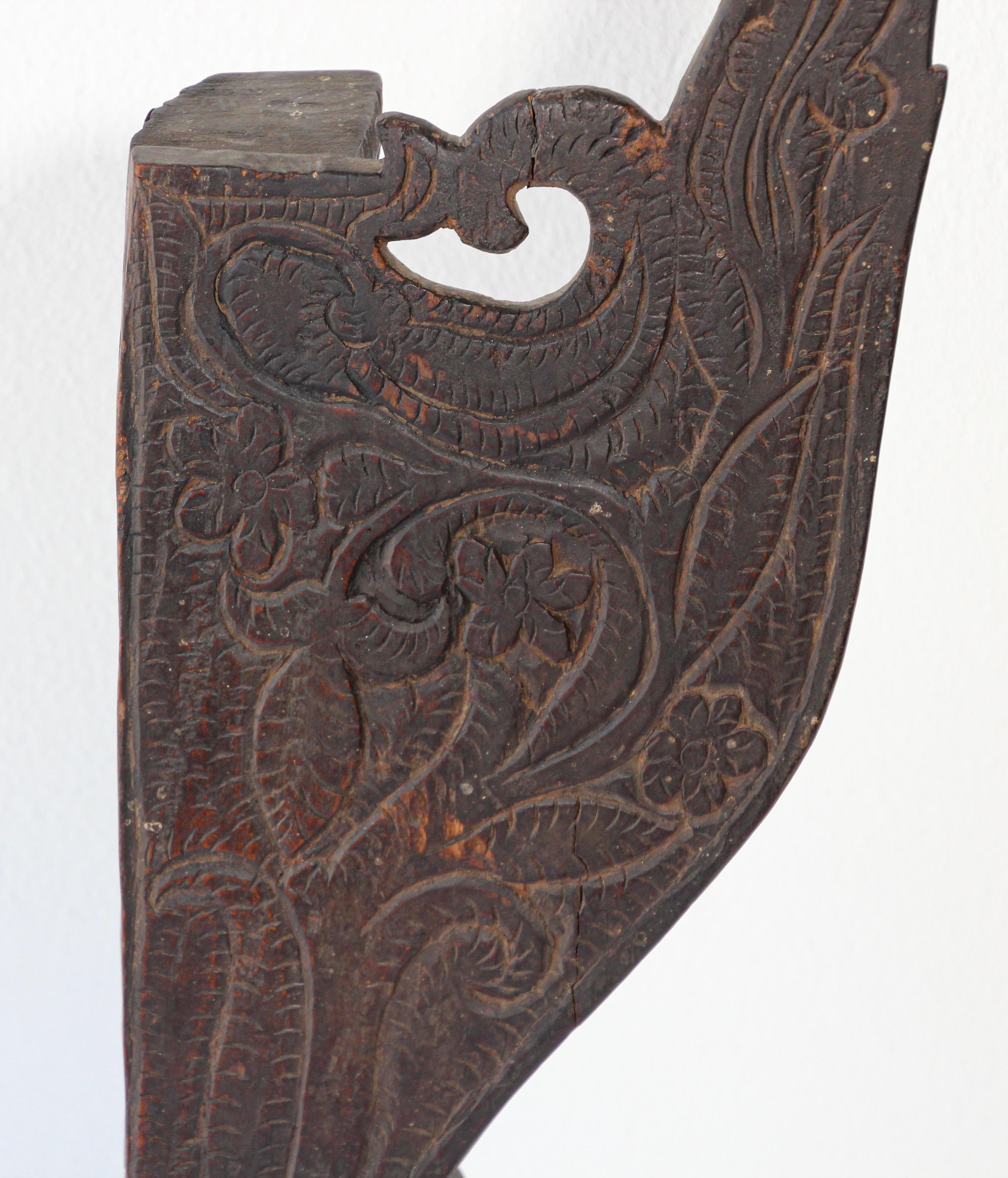 18th Century Architectural Carved Wood Temple Fragment from India For Sale