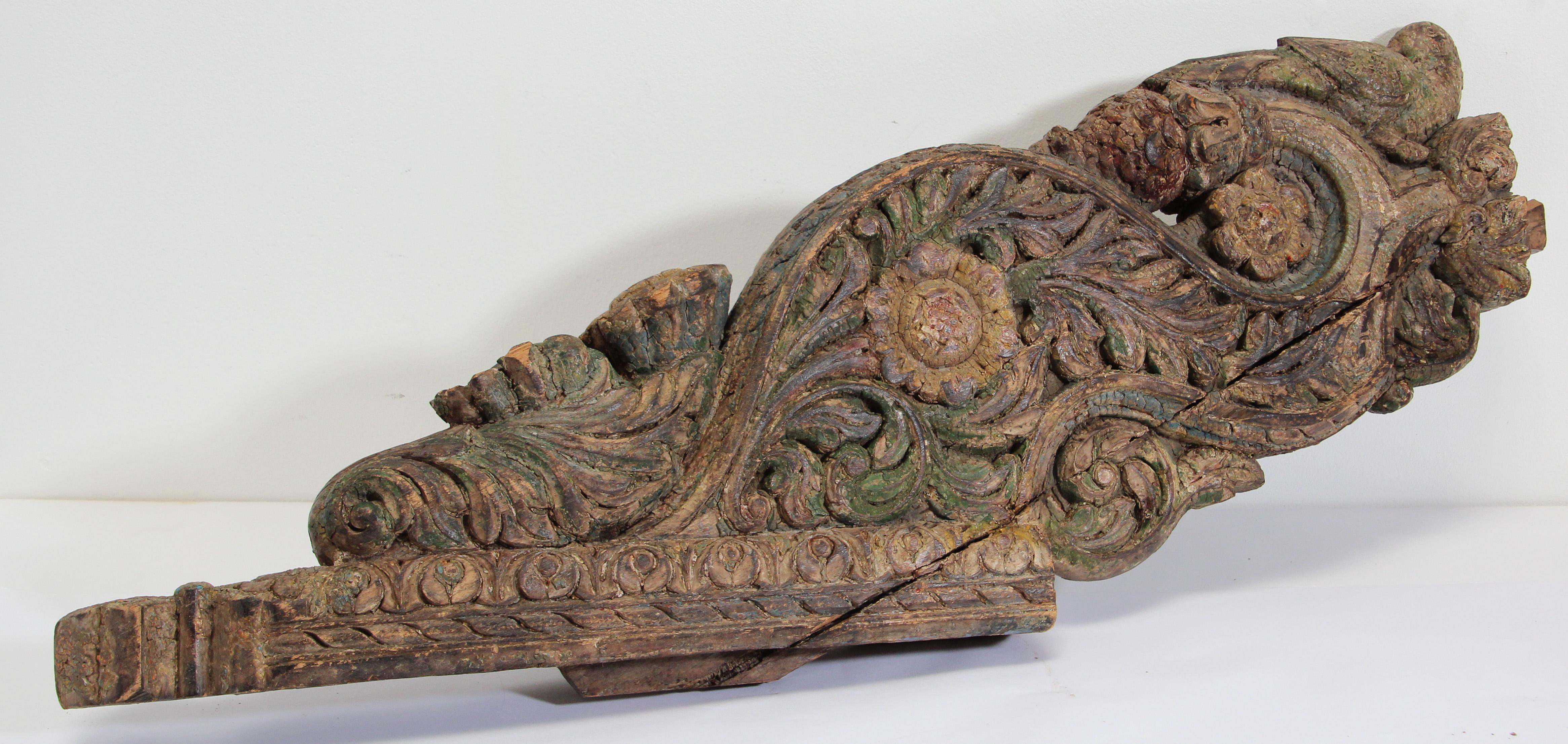Architectural Carved Wood Temple Fragment from India 1