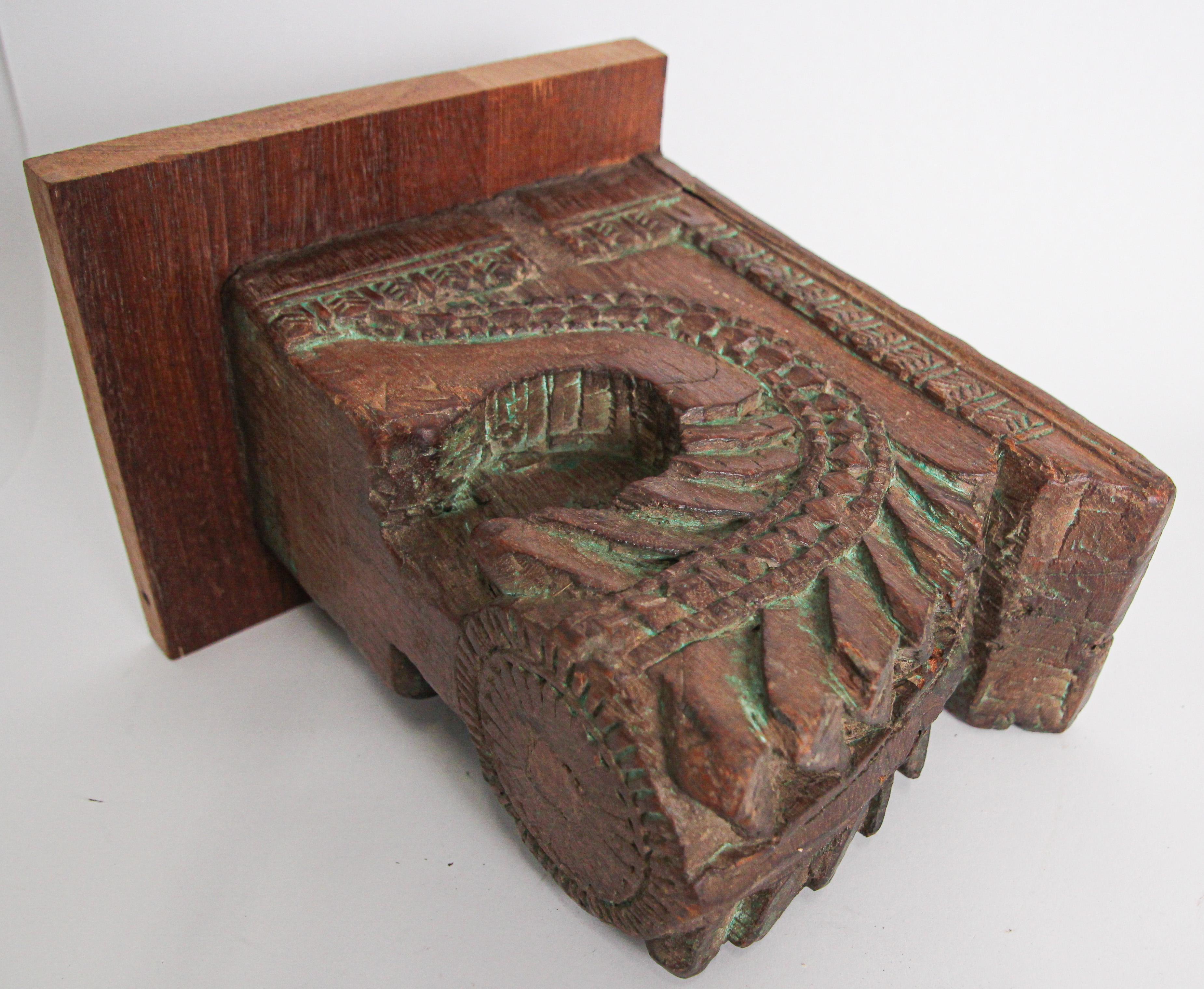 Architectural Carved Wood Temple Fragment Wall Bracket from India For Sale 3