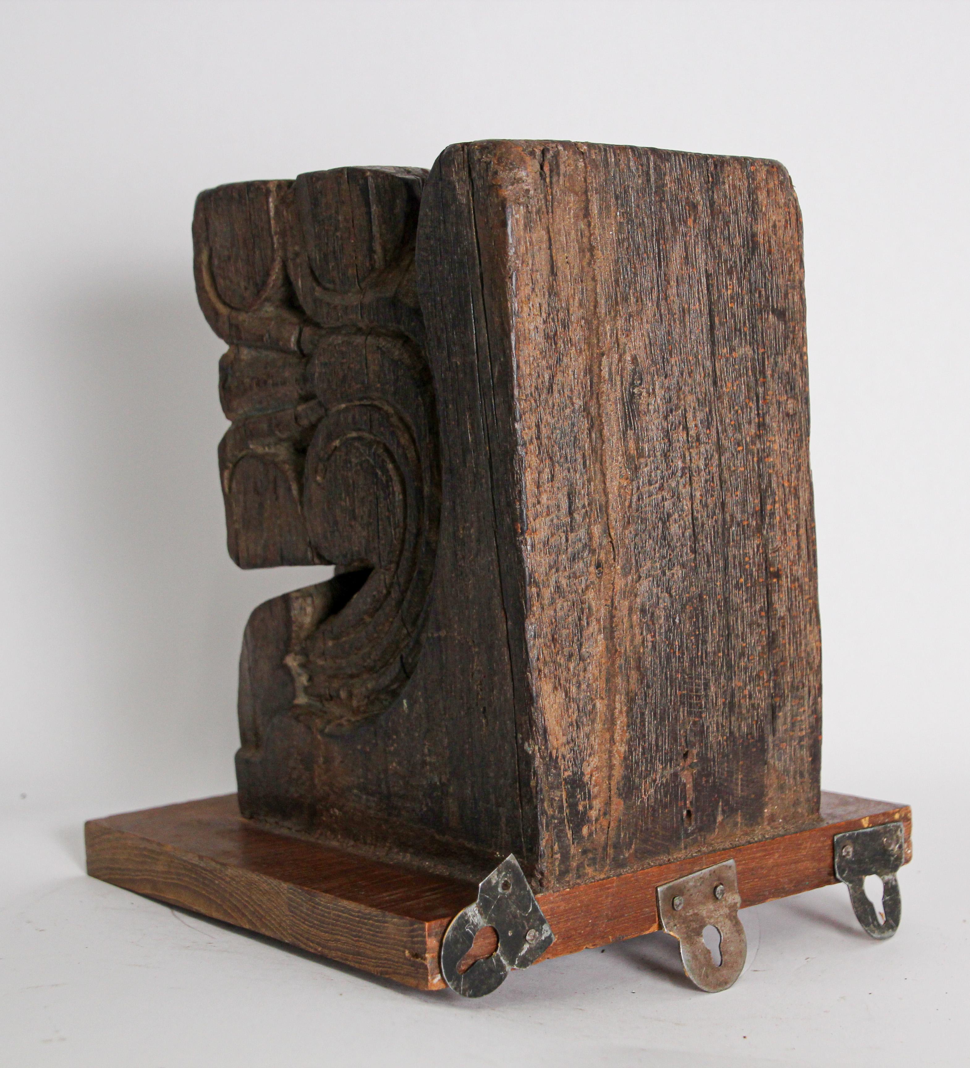 Architectural Carved Wood Temple Fragment Wall Bracket from India For Sale 2