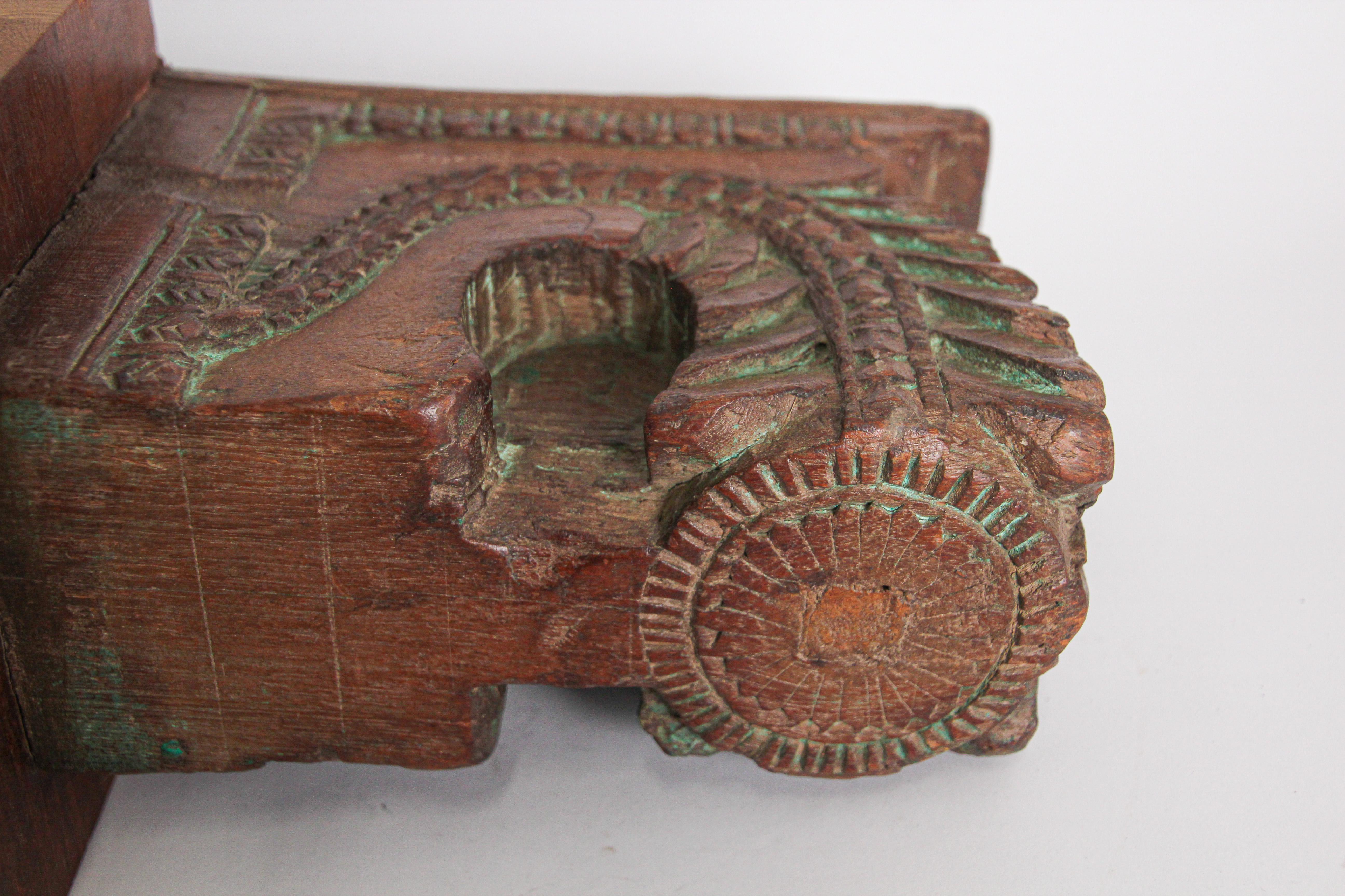 Architectural Carved Wood Temple Fragment Wall Bracket from India For Sale 5