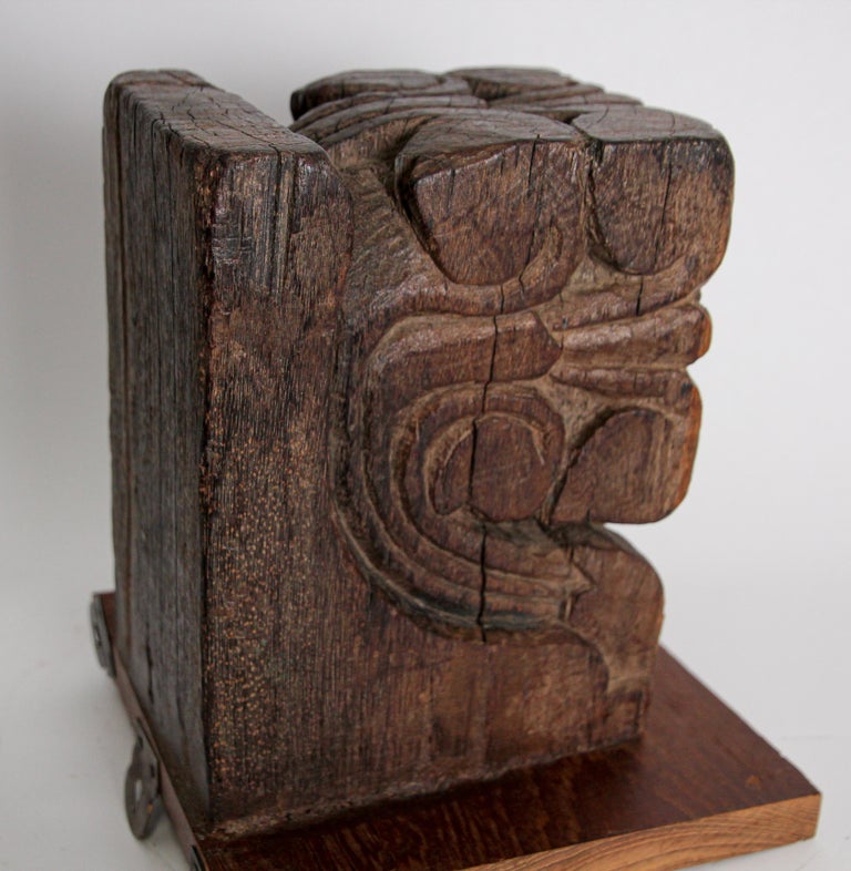 Architectural Carved Wood Temple Fragment Wall Bracket from India For