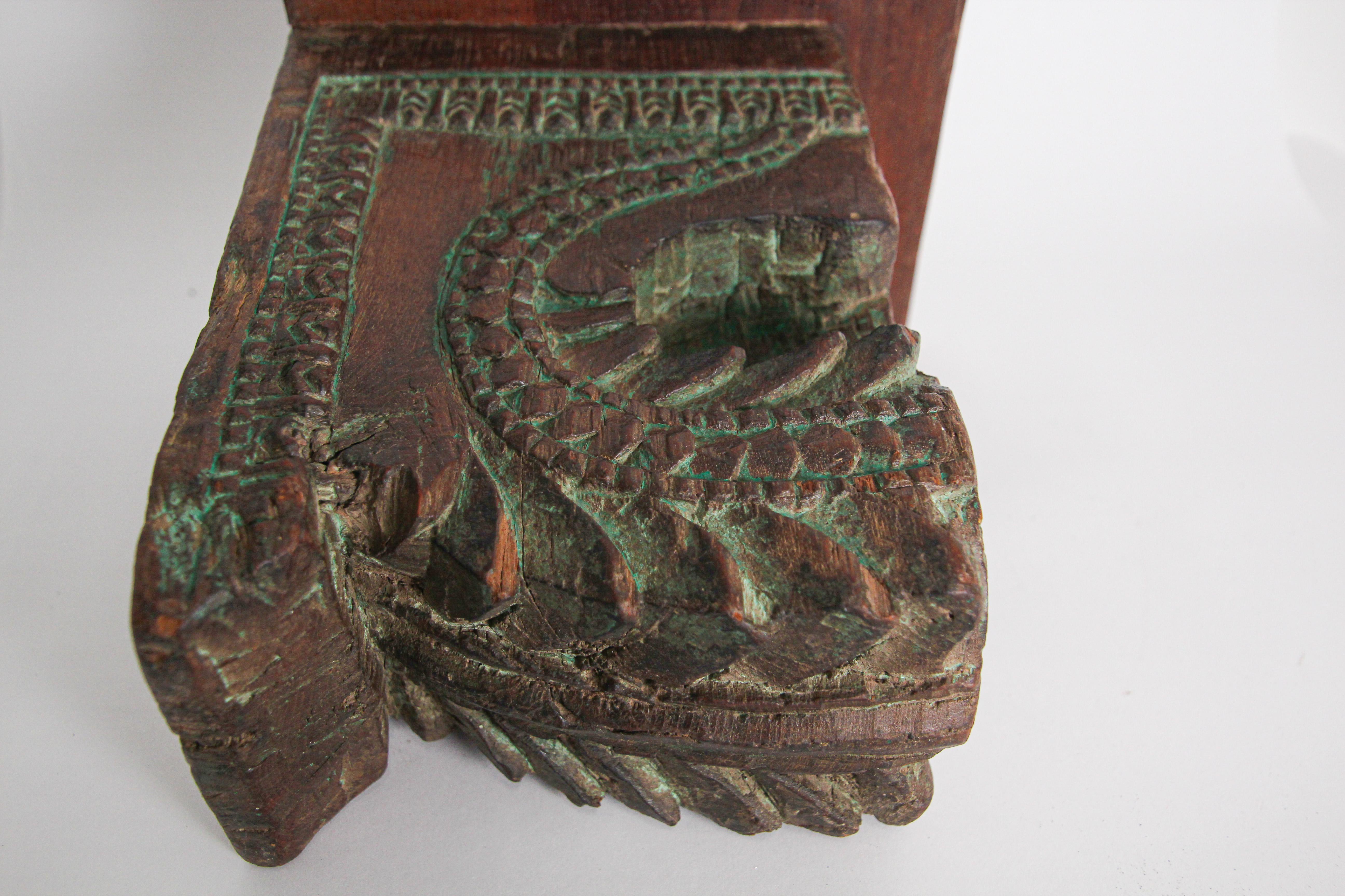Architectural Carved Wood Temple Fragment Wall Bracket from India For Sale 7