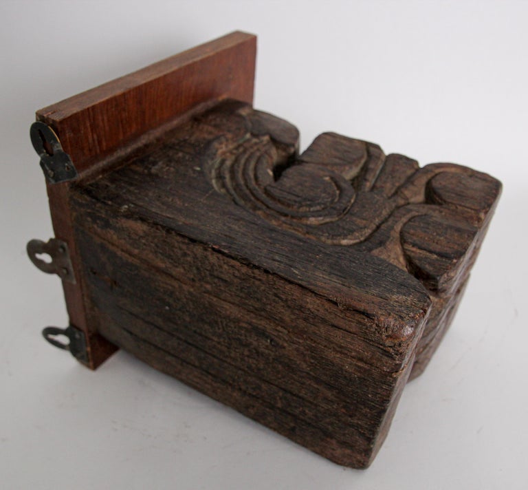 Architectural Carved Wood Temple Fragment Wall Bracket from India For