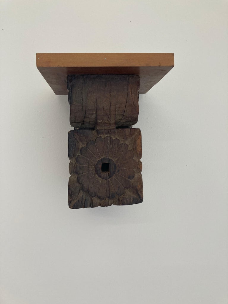 Architectural Carved Wood Temple Fragment Wall Bracket from India For