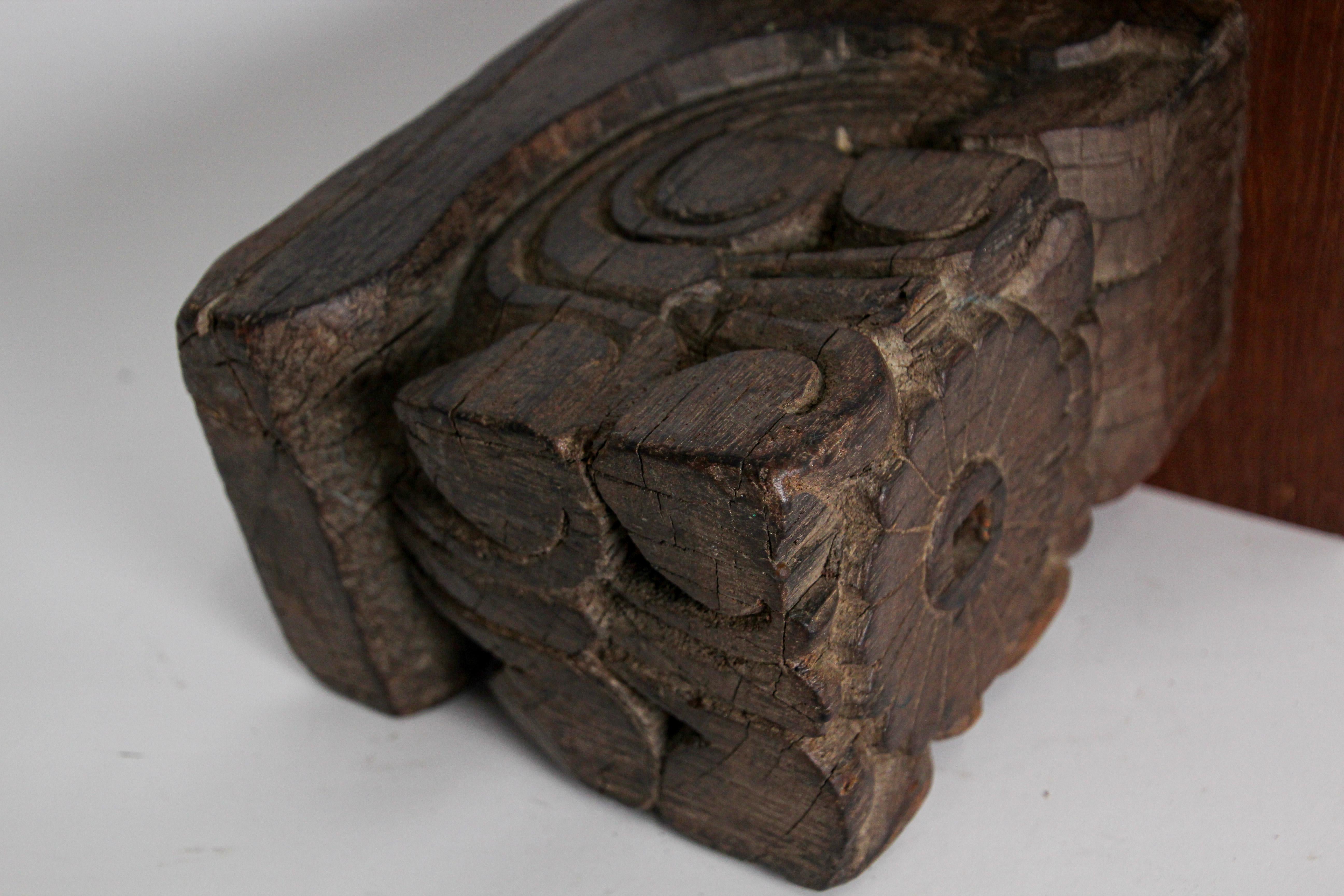 Indian Architectural Carved Wood Temple Fragment Wall Bracket from India For Sale