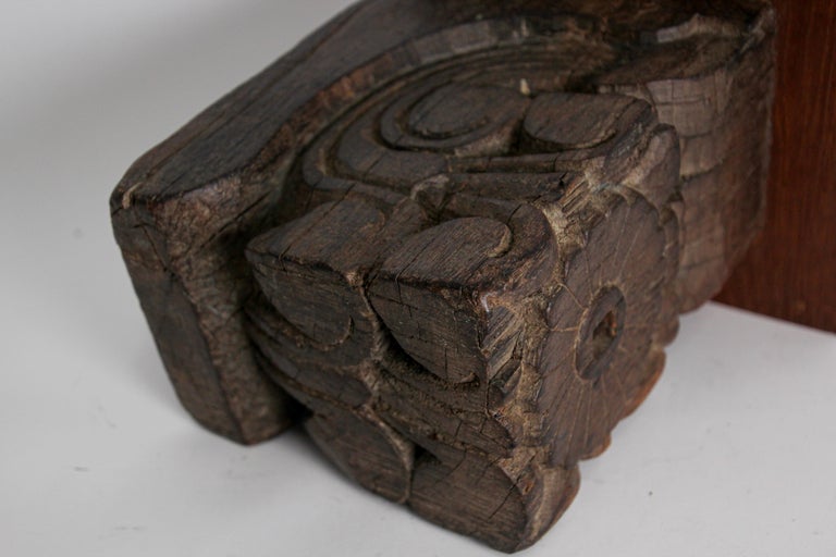 Architectural Carved Wood Temple Fragment Wall Bracket from India For