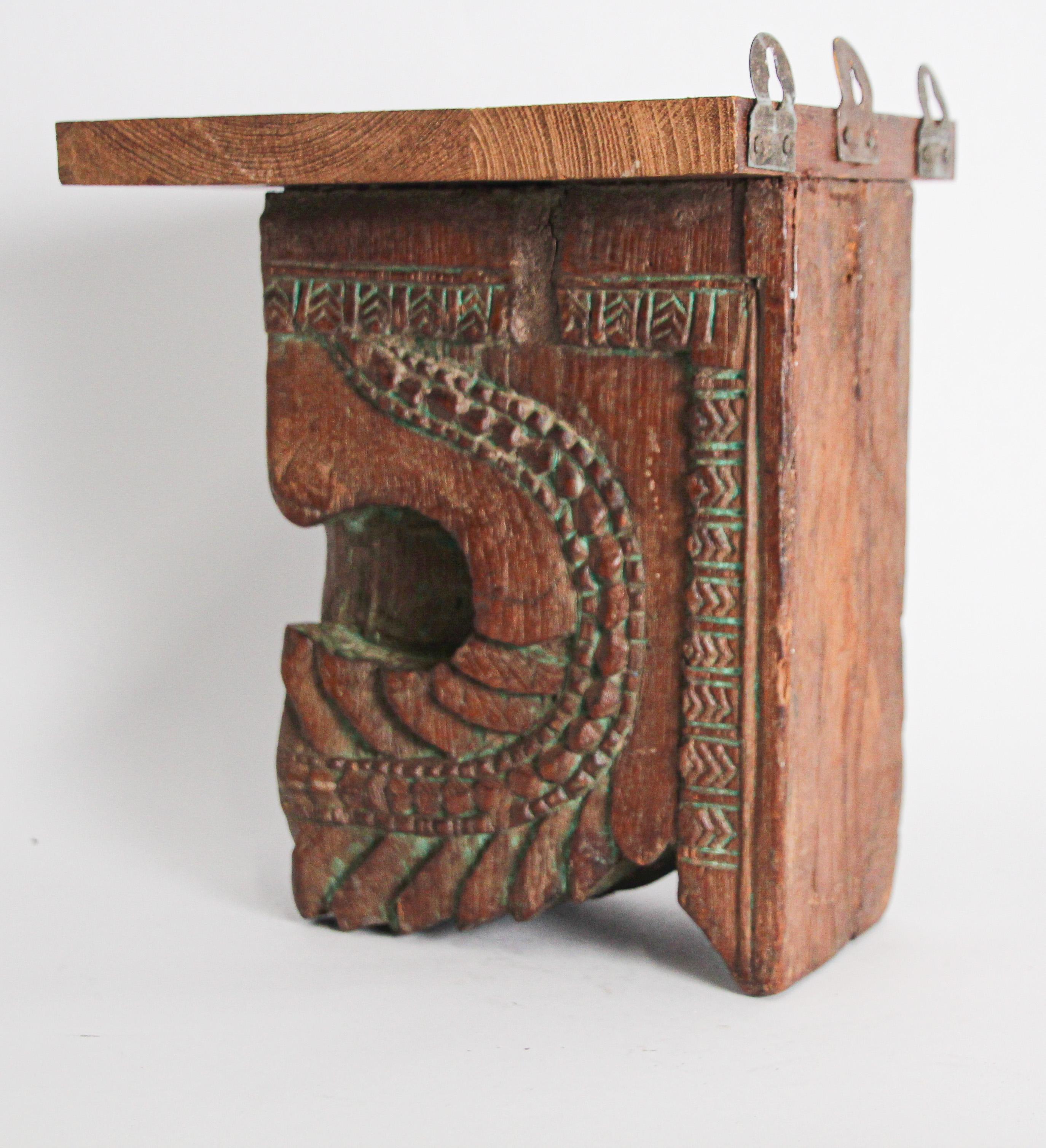 Architectural Carved Wood Temple Fragment Wall Bracket from India For Sale 1