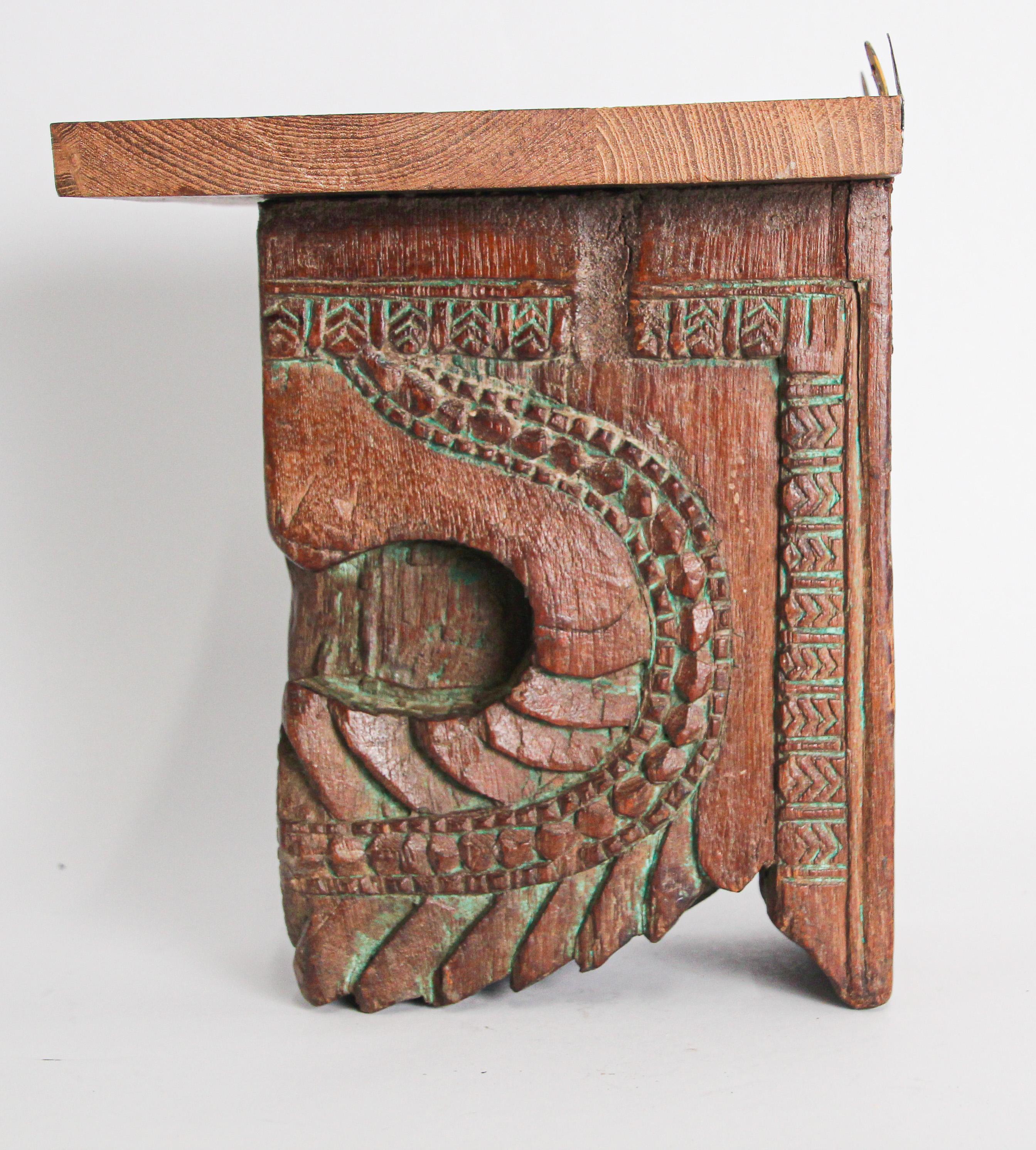 Architectural Carved Wood Temple Fragment Wall Bracket from India For Sale 2