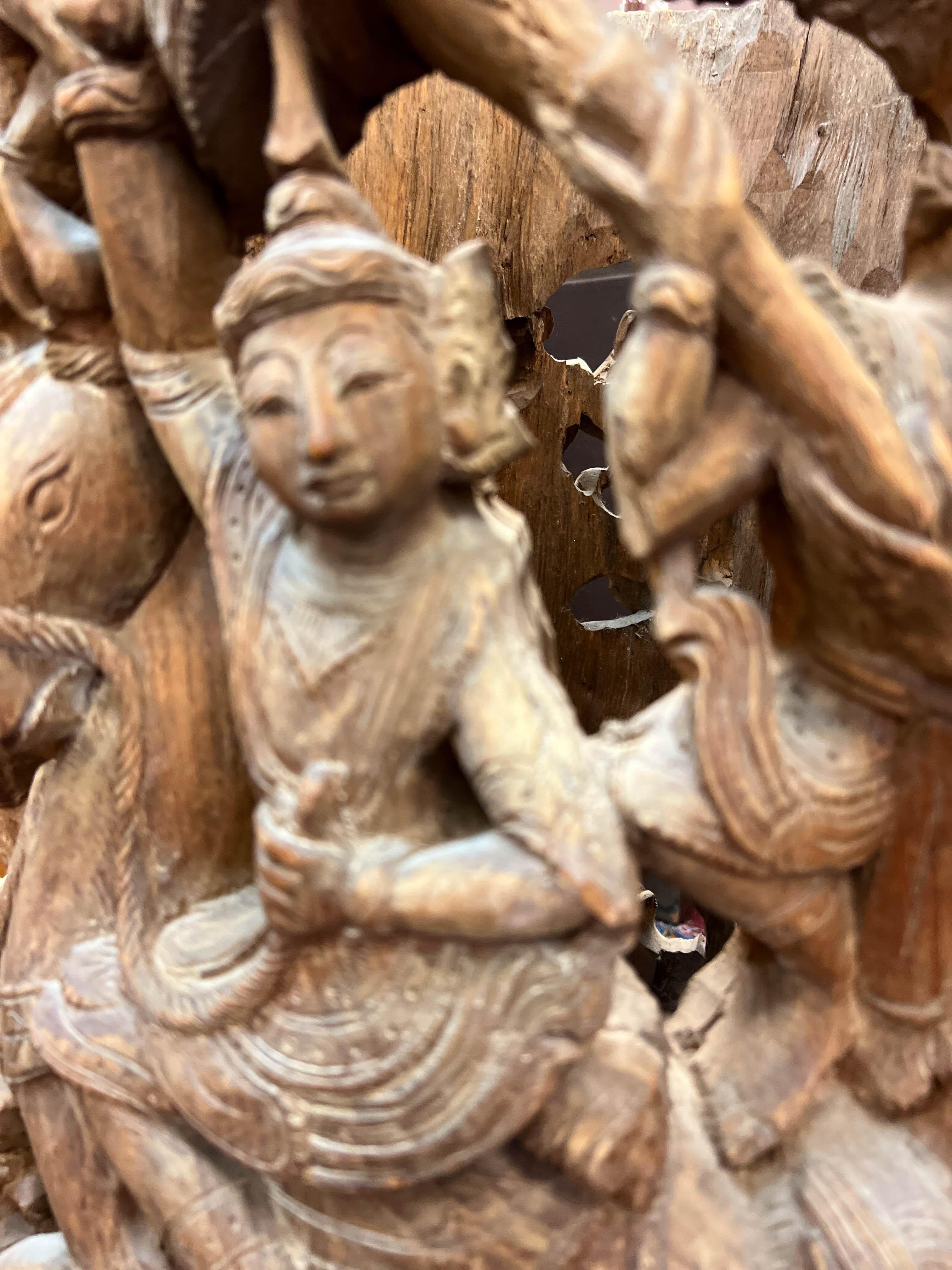 Architectural Carved Wood Thai Drum Pedestal For Sale 4