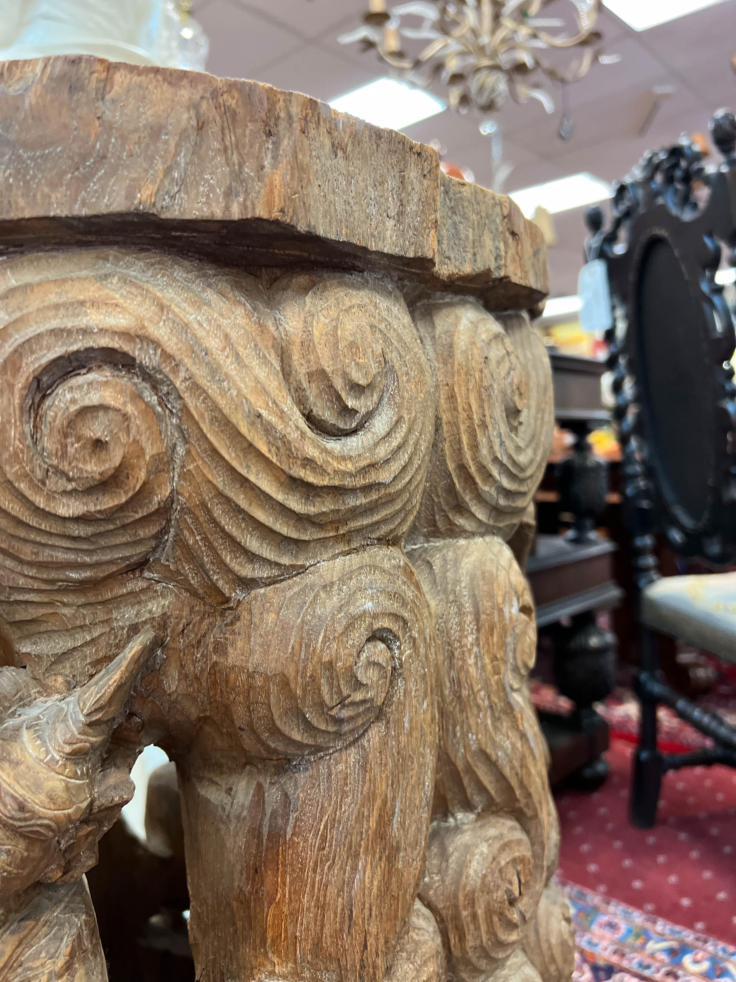 Architectural Carved Wood Thai Drum Pedestal For Sale 5