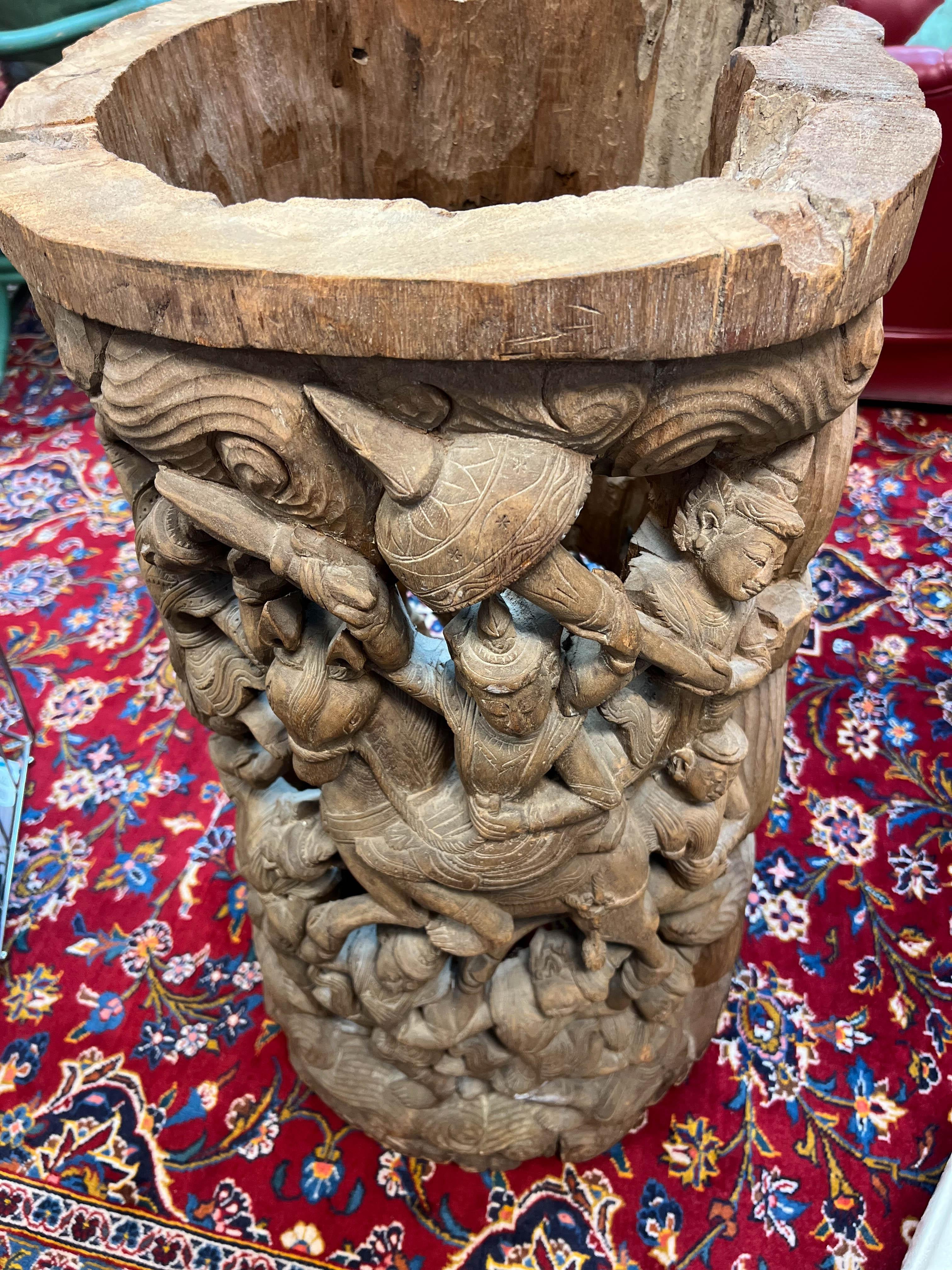 19th Century Architectural Carved Wood Thai Drum Pedestal For Sale