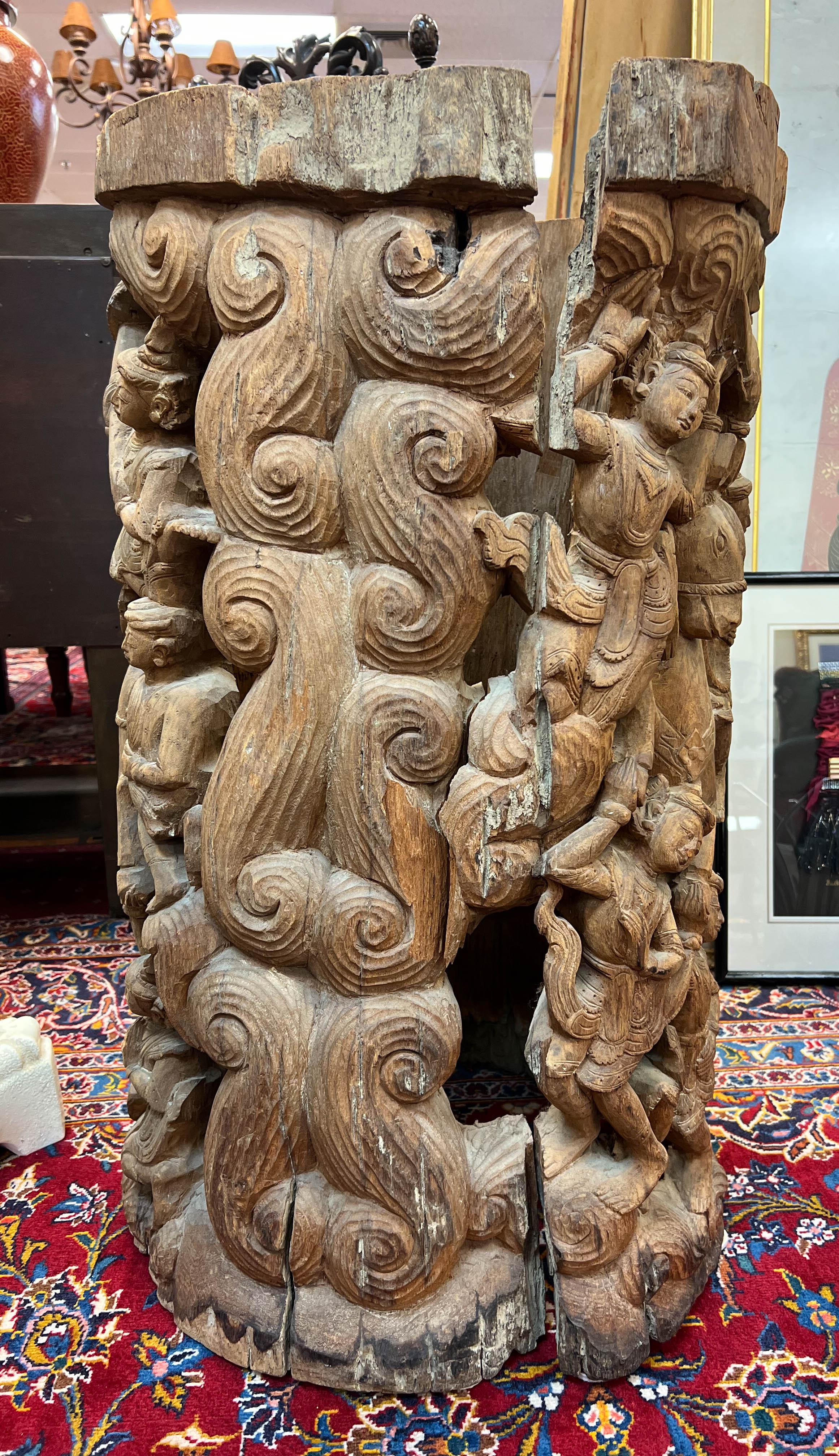 Hardwood Architectural Carved Wood Thai Drum Pedestal For Sale