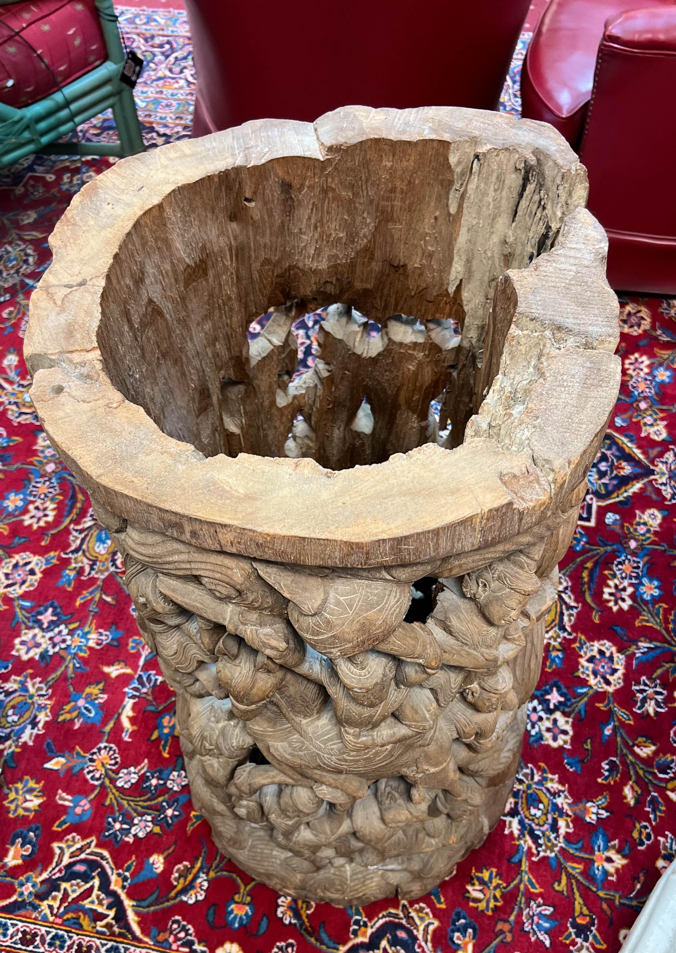 Architectural Carved Wood Thai Drum Pedestal For Sale 1