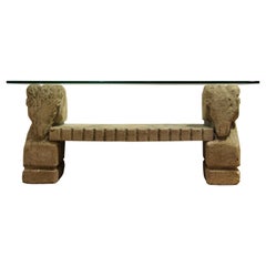 Architectural Cement Rams / Ibex Head Glass Console Table