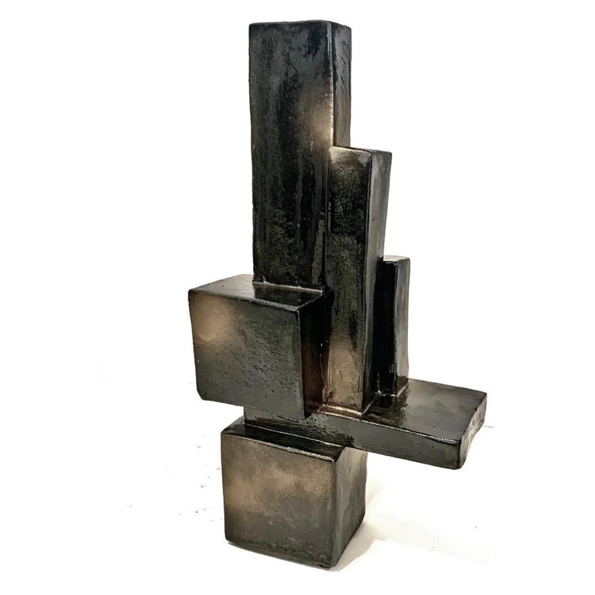 Contemporary Architectural Ceramic Sculpture with Palladium and Gold Glaze by Judy Engel